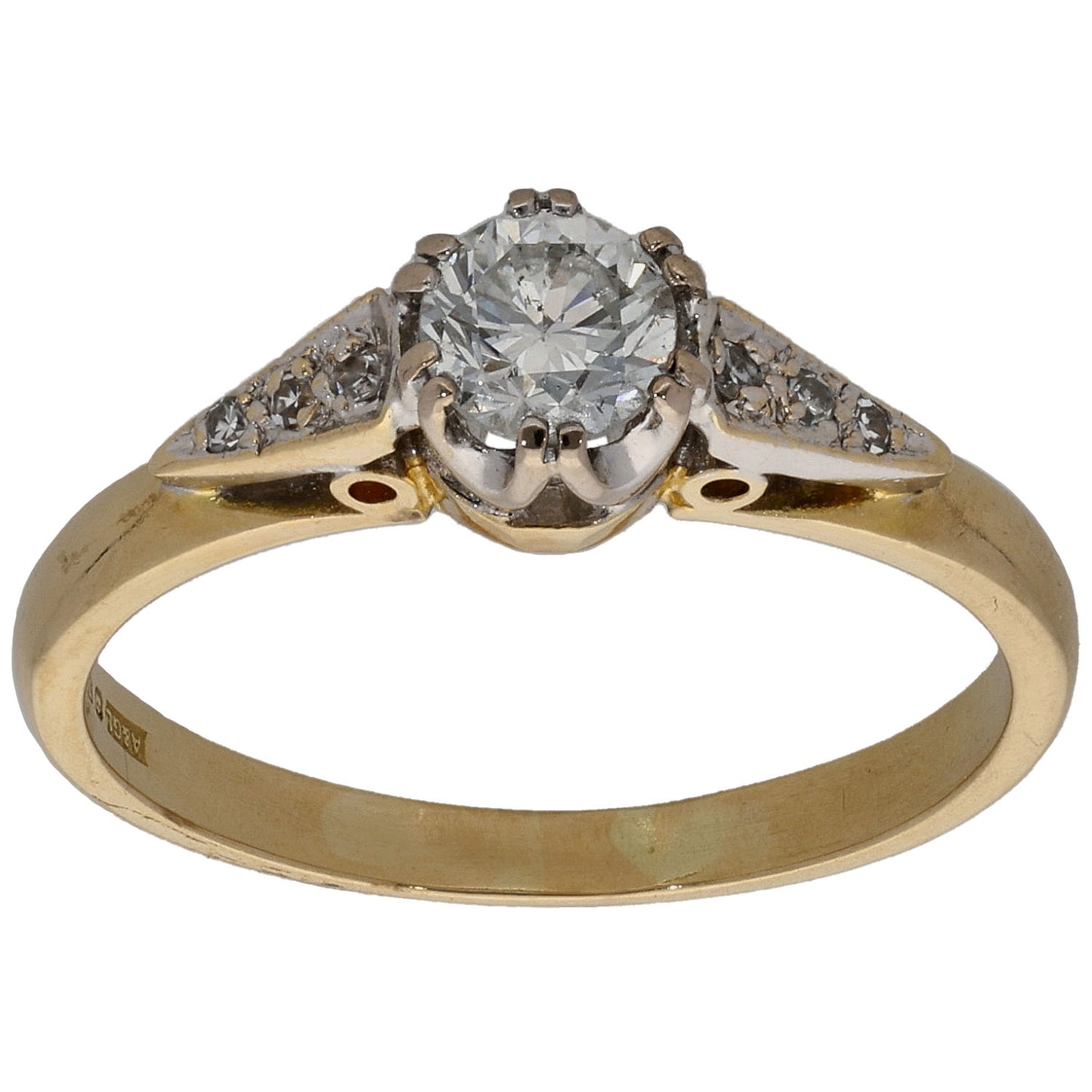 18ct Gold 0.43ct Diamond Solitaire Ring With Accent Stones Size O