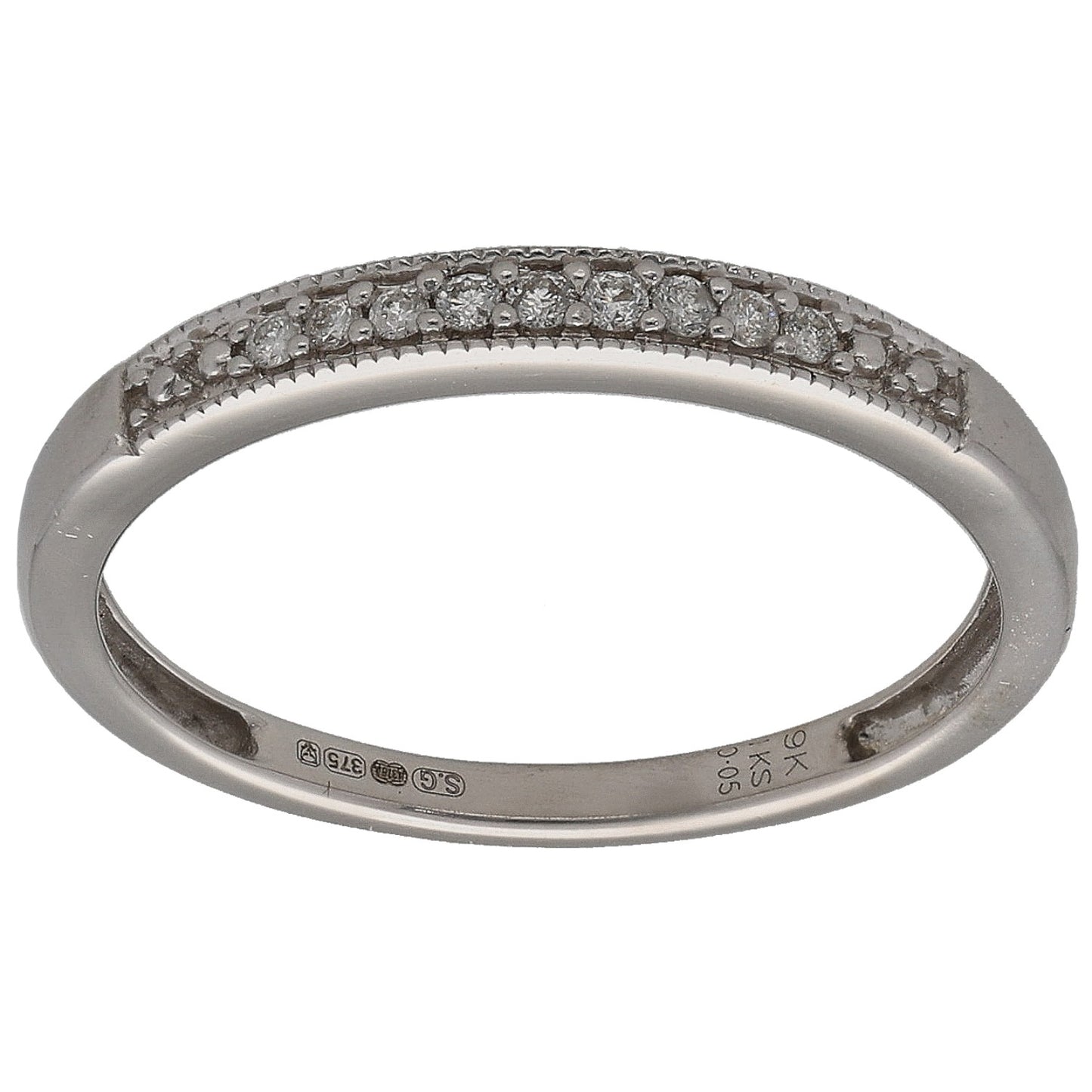 9ct white gold diamond half eternity ring with round stones