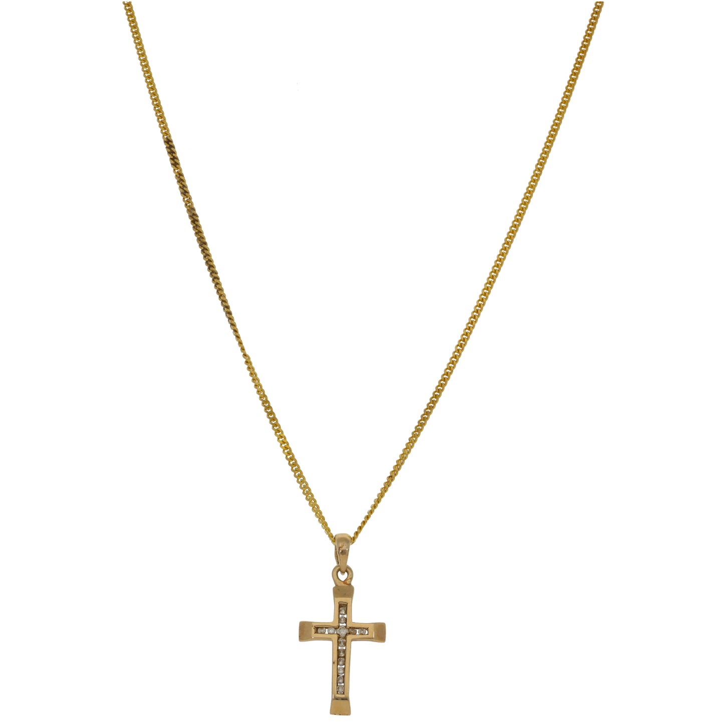 9ct Gold 0.14ct Diamond Cross Pendant With Chain