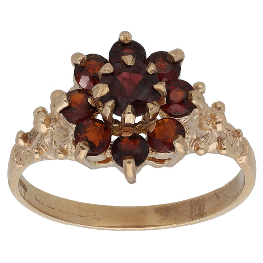 9ct Gold Garnet Cluster Ring Size M