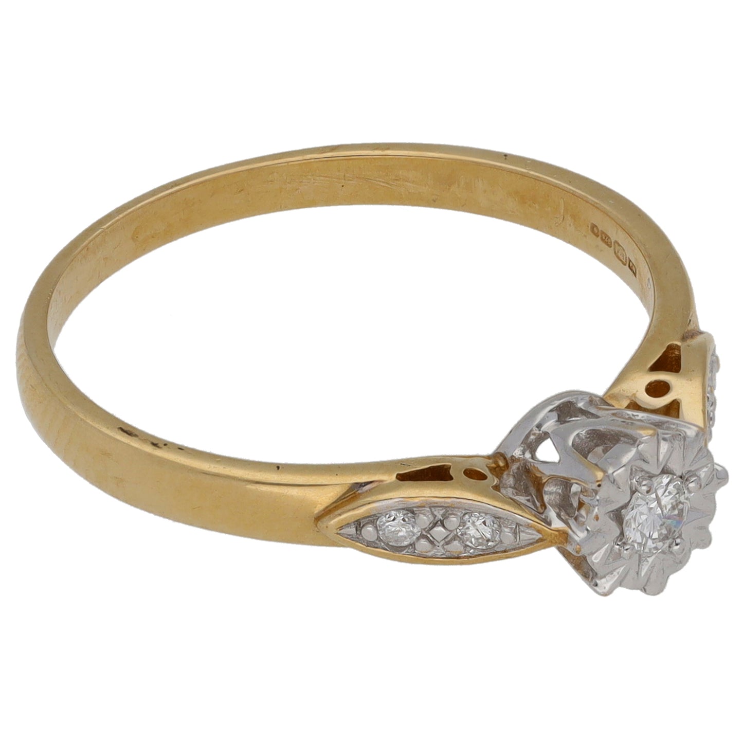 9ct Gold 0.10ct Diamond Solitaire Ring With Accent Stones Size O