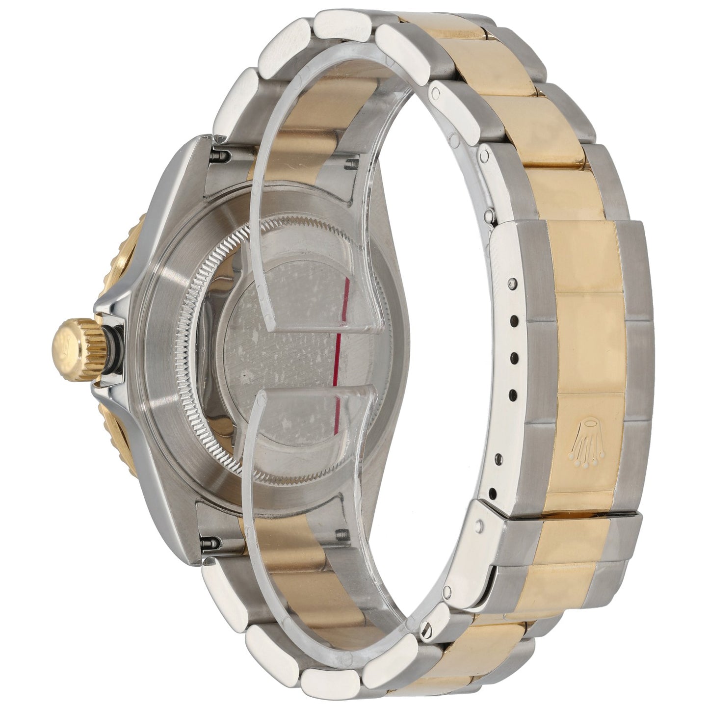 Bi-colour Rolex Submariner 16613 watch case and bracelet, silver-tone with gold stripe, side crown