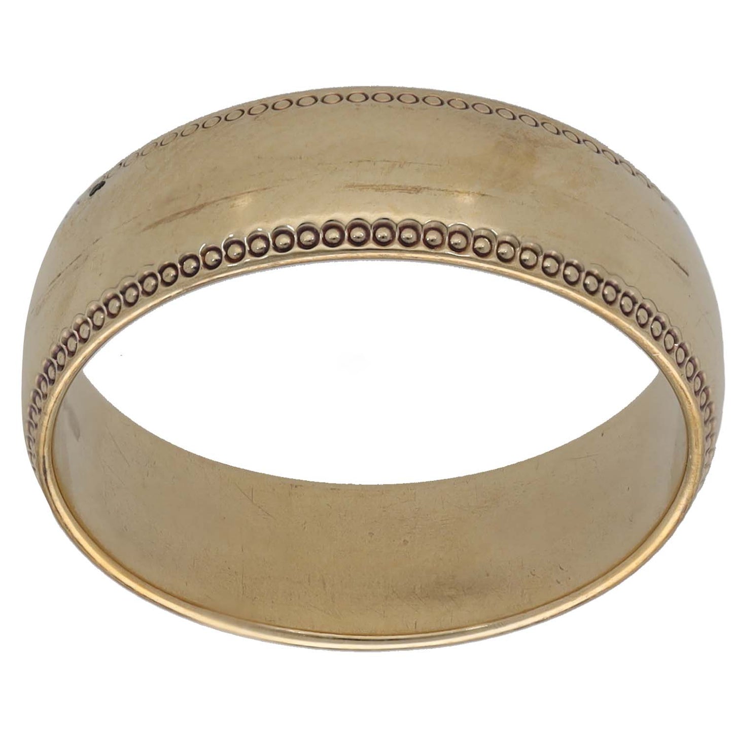 9ct gold patterned wedding ring with bead edge detail, wide band