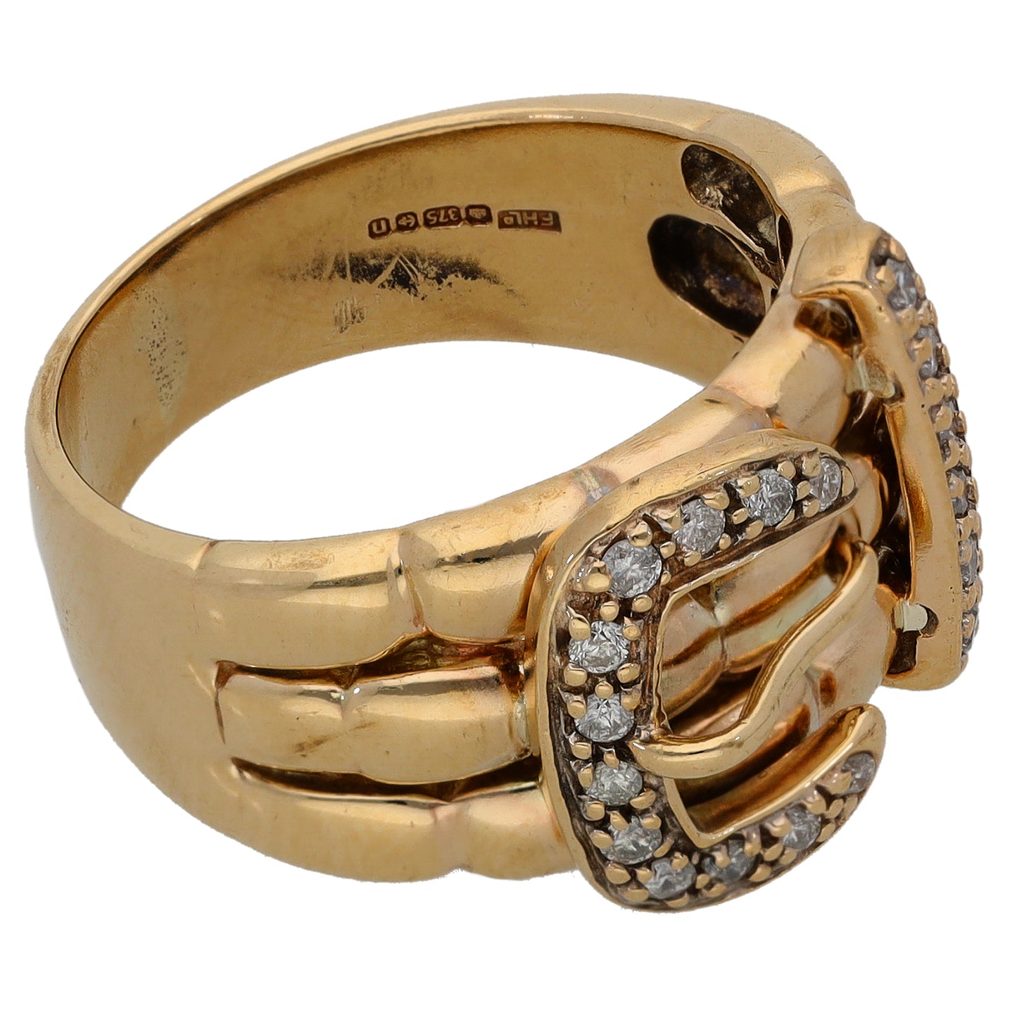 9ct Gold 0.18ct Diamond Buckle Ring Size Q