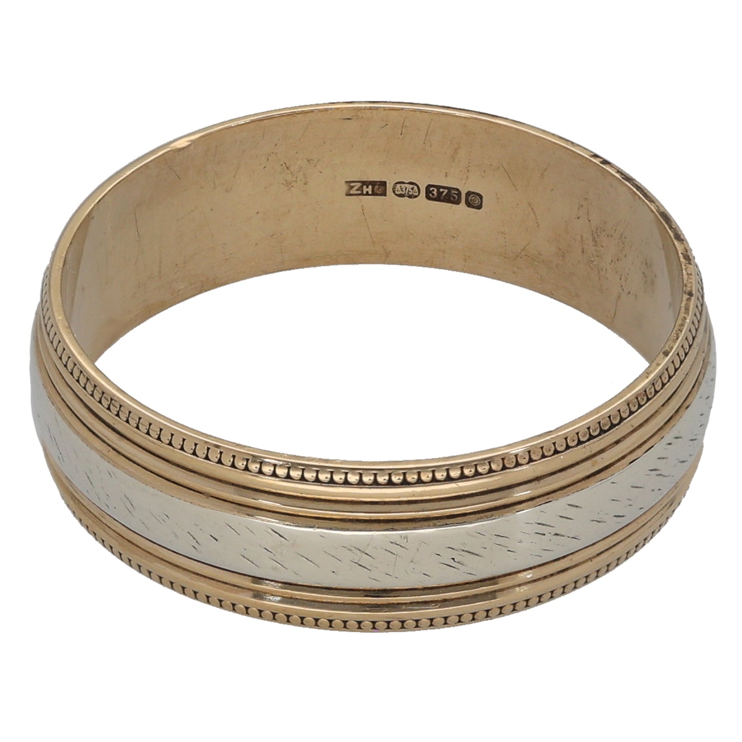 9ct Bi-Colour Gold Patterned Wedding Ring Size O