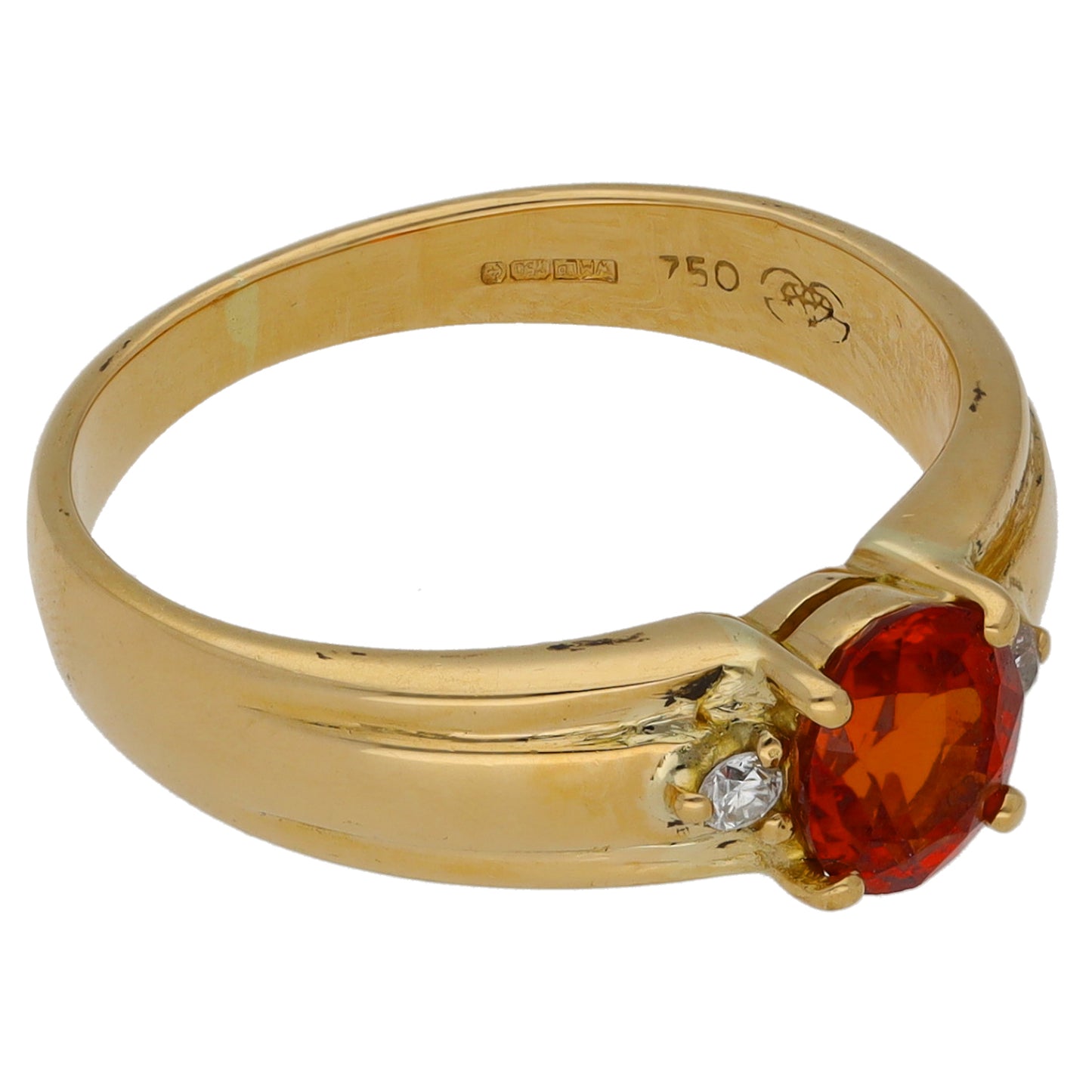 18ct Gold Sapphire & 0.04ct Diamond Three Stone Ring Size M