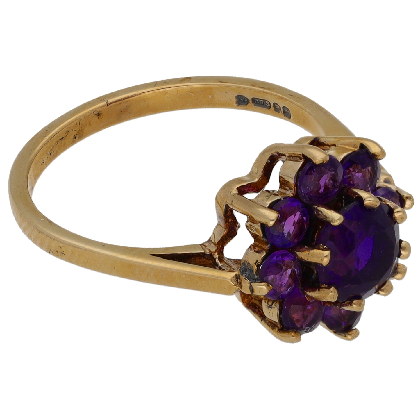 9ct Gold Amethyst Cluster Ring Size M