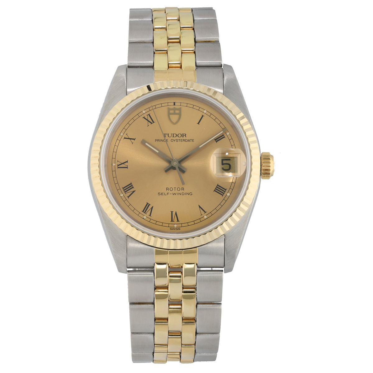 Tudor Prince Date 74033 , champagne dial watch with steel and gold bracelet