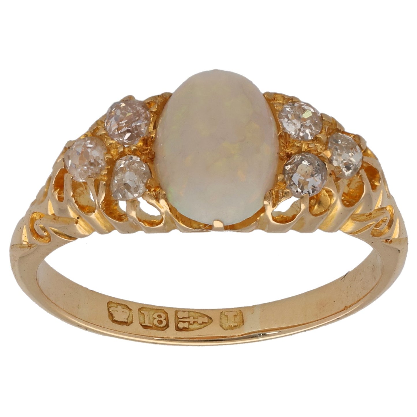 18ct Gold Opal & 0.30ct Diamond Dress/Cocktail Ring Antique & Vintage Size R