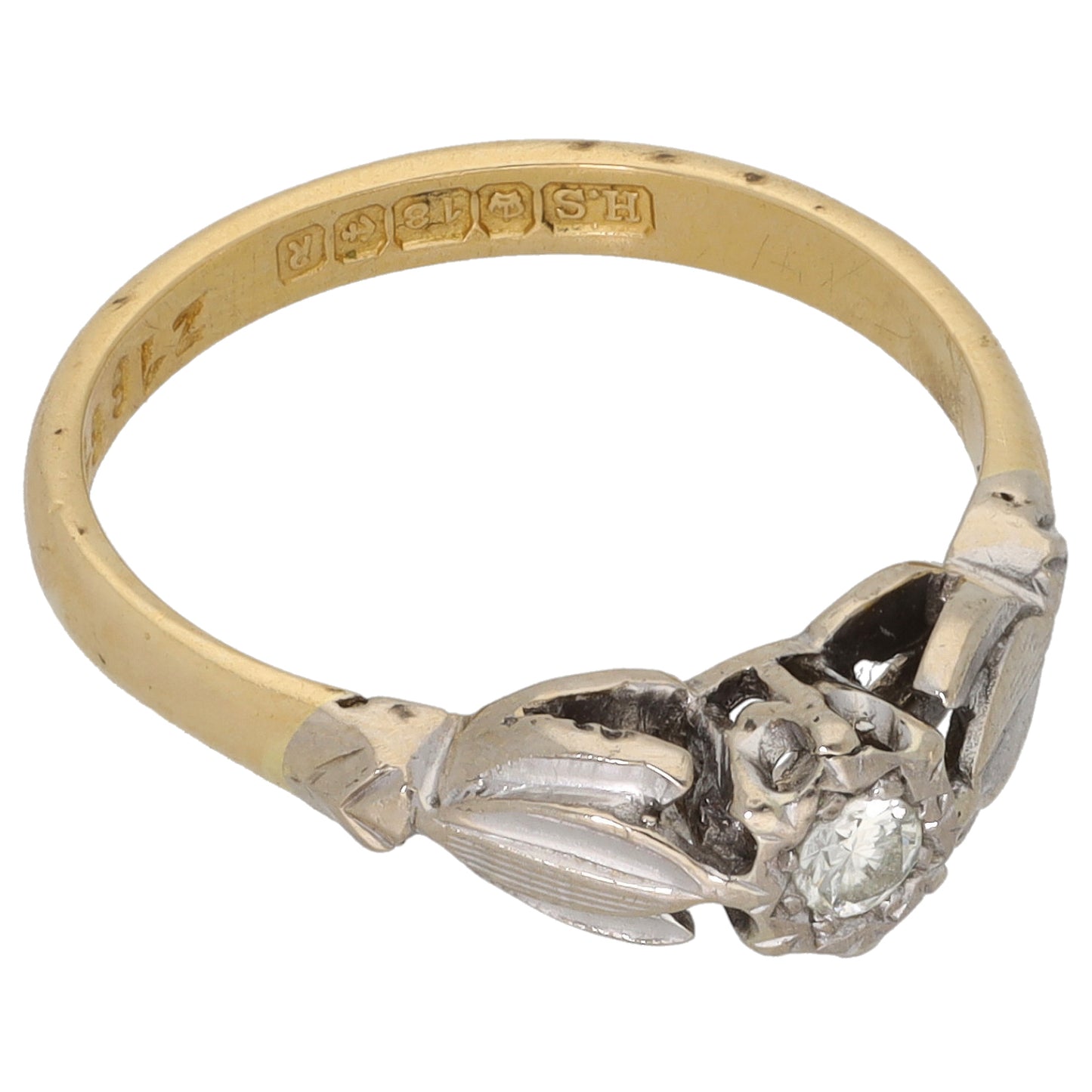 18ct Bicolour Gold 0.05ct Diamond Solitaire Ring Size L