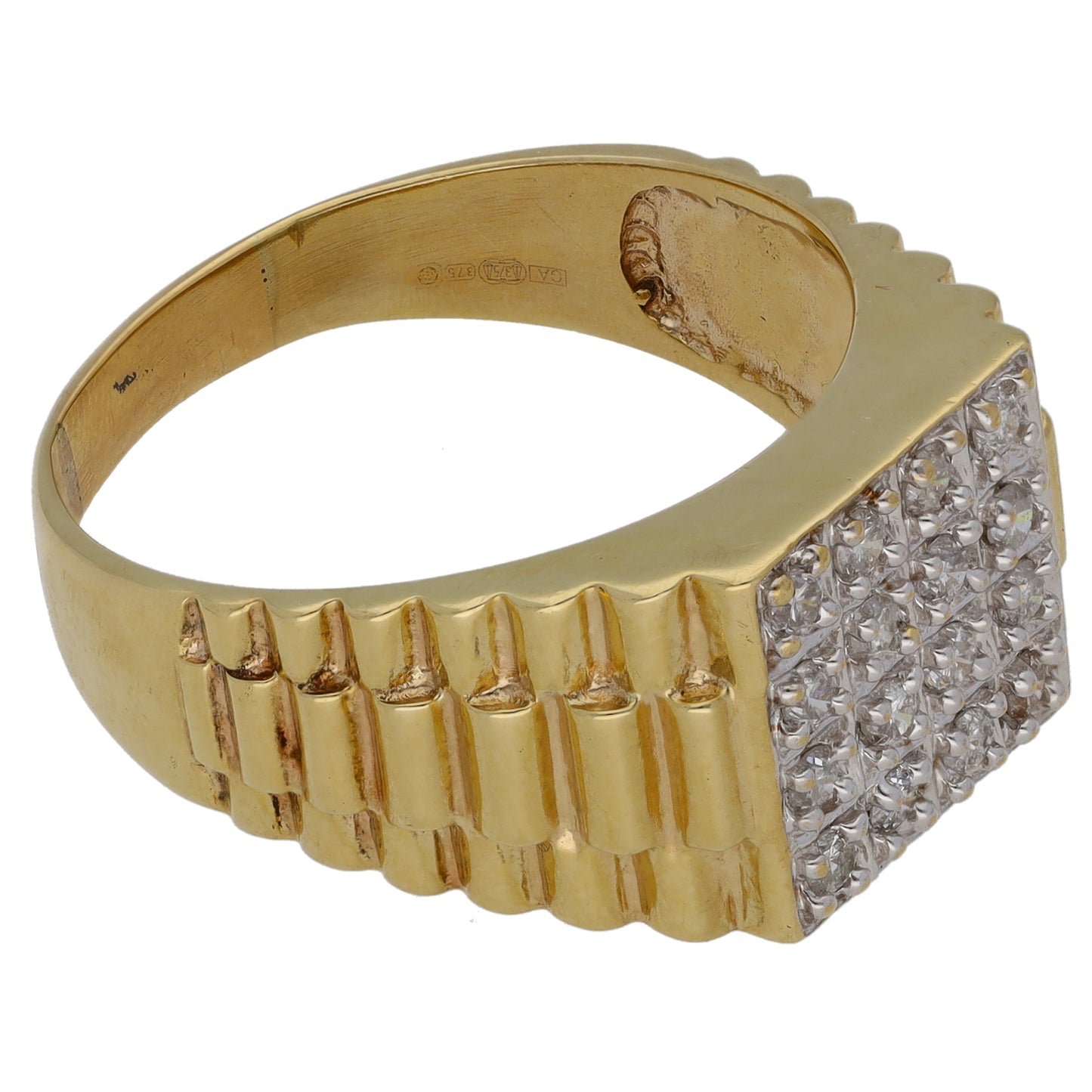 9ct Gold 0.50ct Diamond Patterned Signet Ring Size X