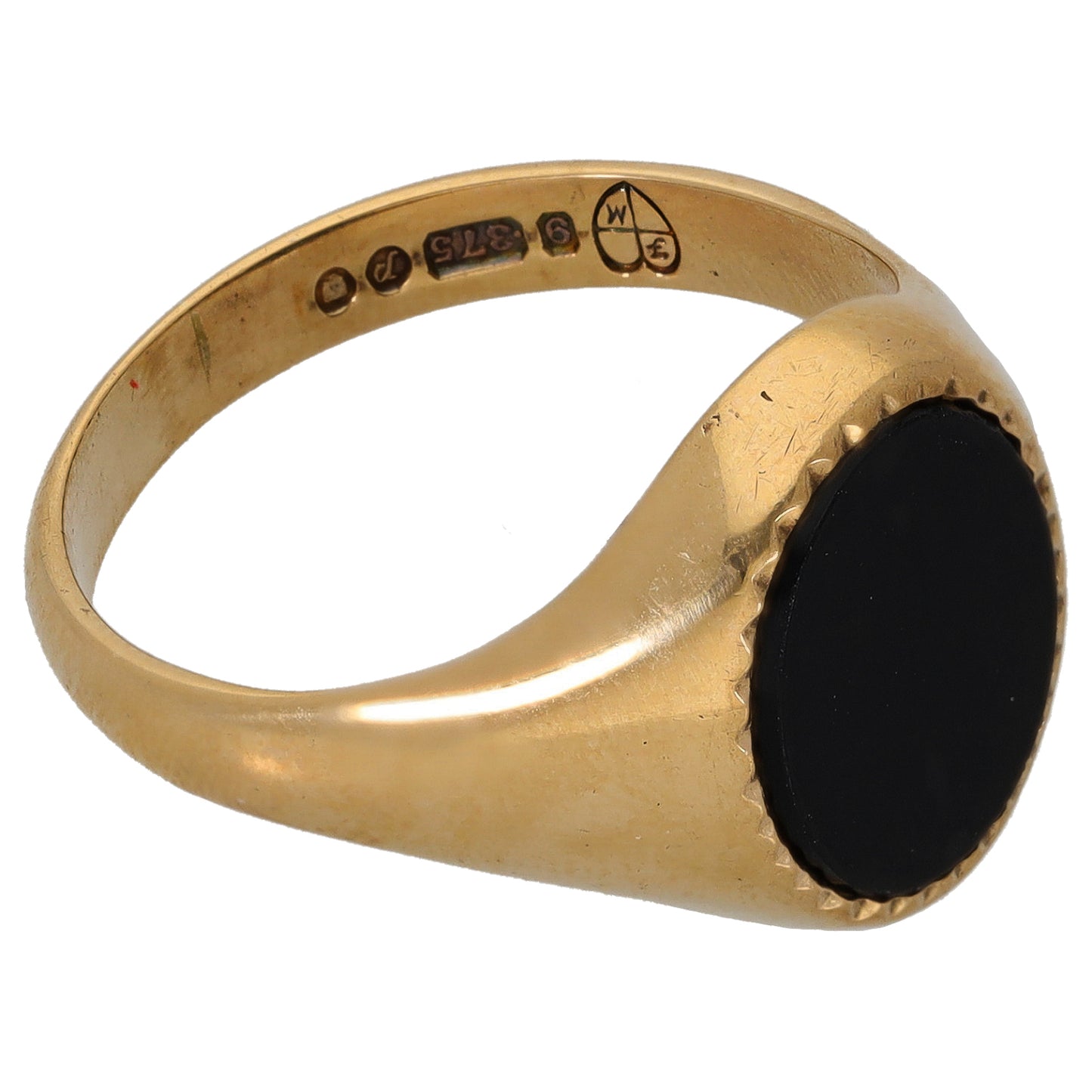 9ct Gold Onyx Plain Single Stone Signet Ring Size R