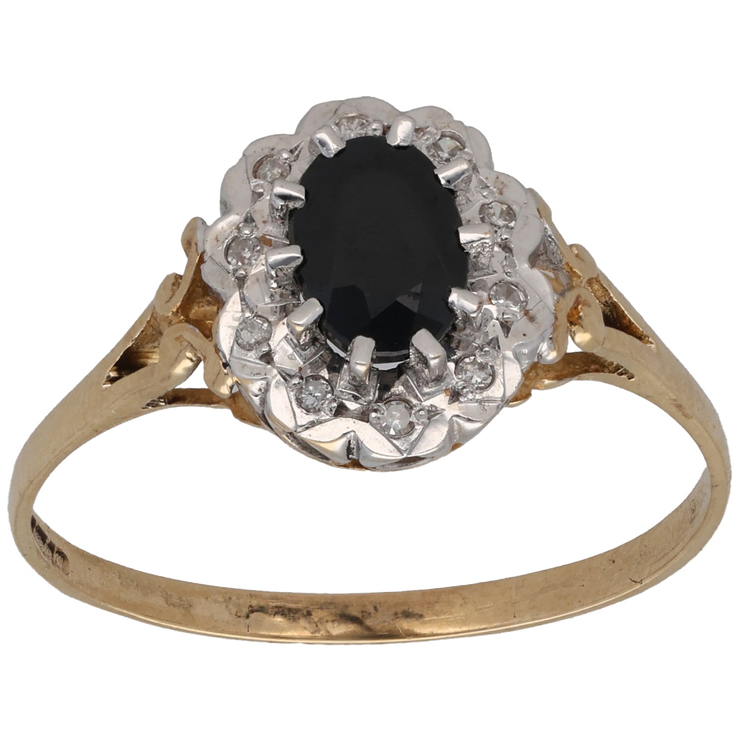 9ct Gold Sapphire & 0.05ct Diamond Dress/Cocktail Ring Size V