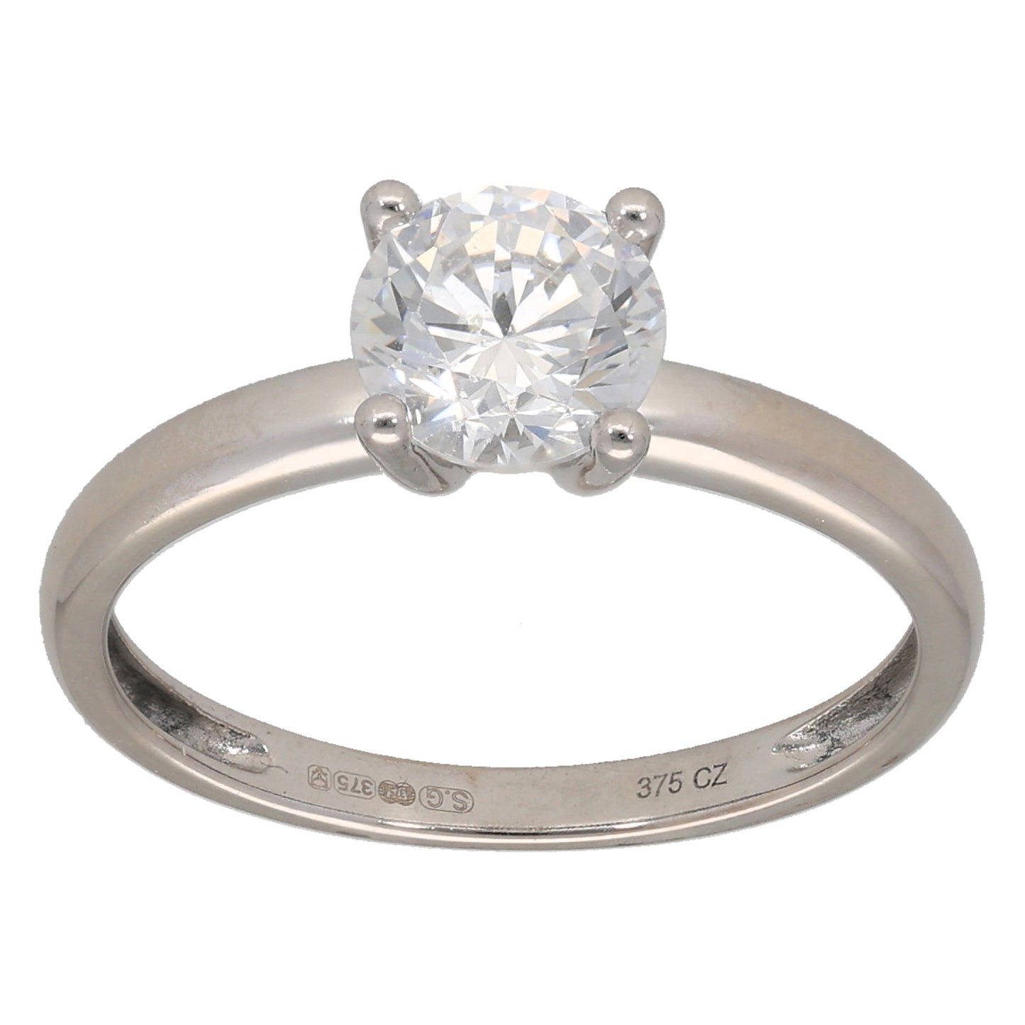 9ct White Gold Cubic Zirconia Single Stone Ring Size M