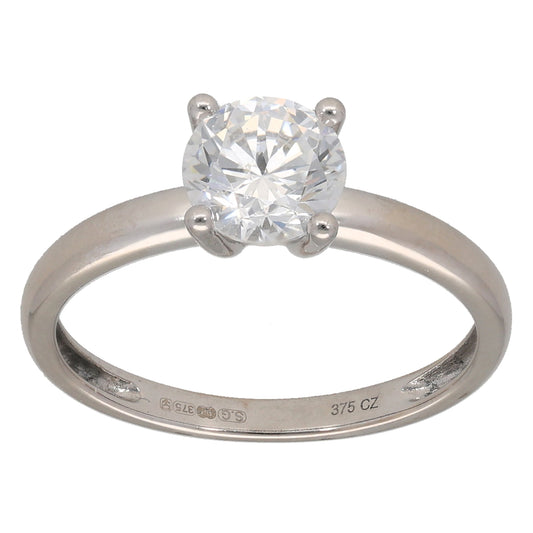 9ct White Gold Cubic Zirconia Single Stone Ring Size M