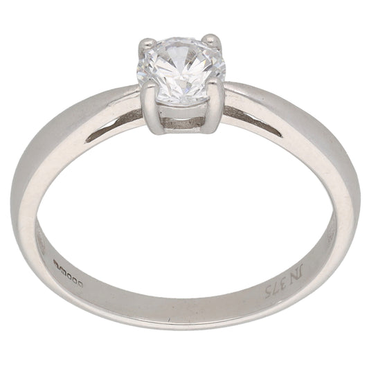 9ct White Gold Cubic Zirconia Single Stone Ring Size N