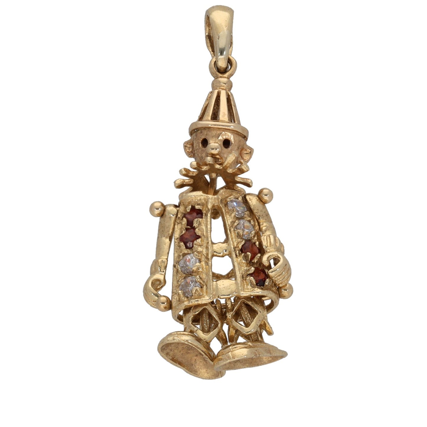 9ct Gold Garnet & Cubic Zirconia Clown Pendant
