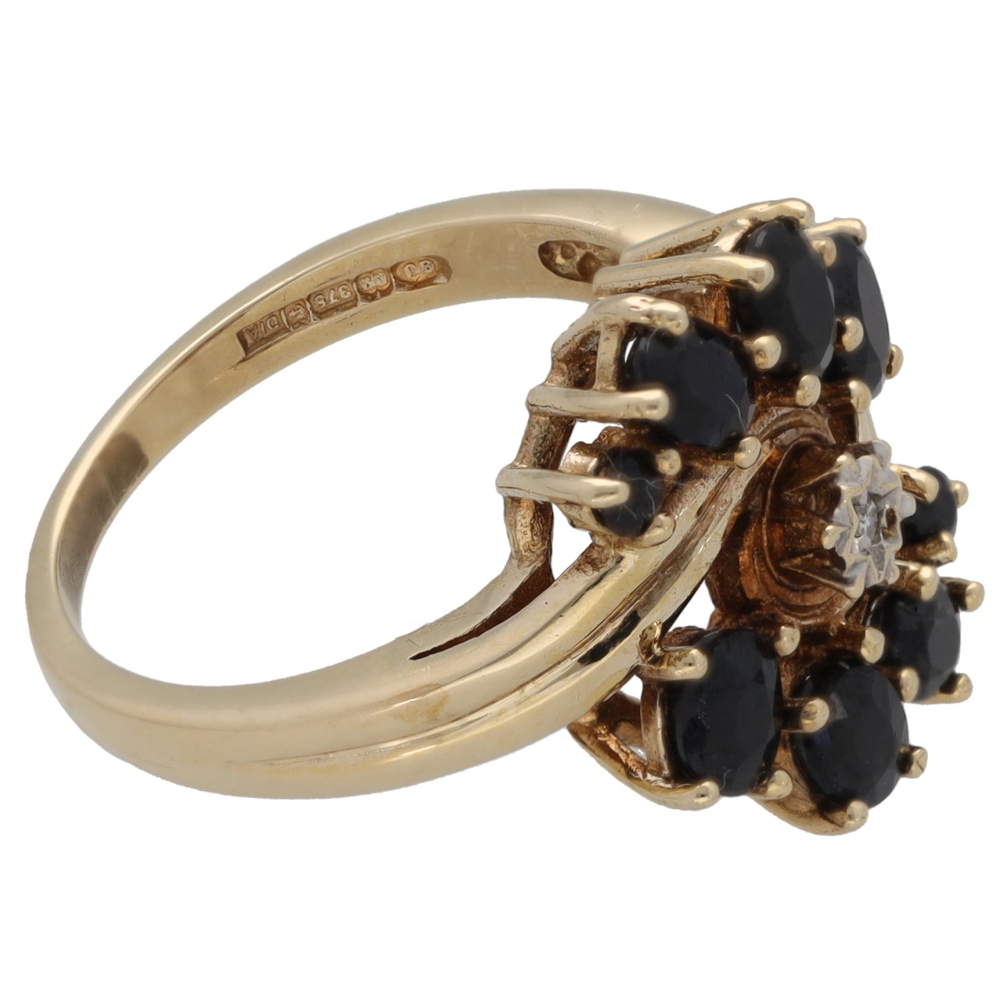 9ct Gold Sapphire & 0.01ct Diamond Dress/Cocktail Ring Size L