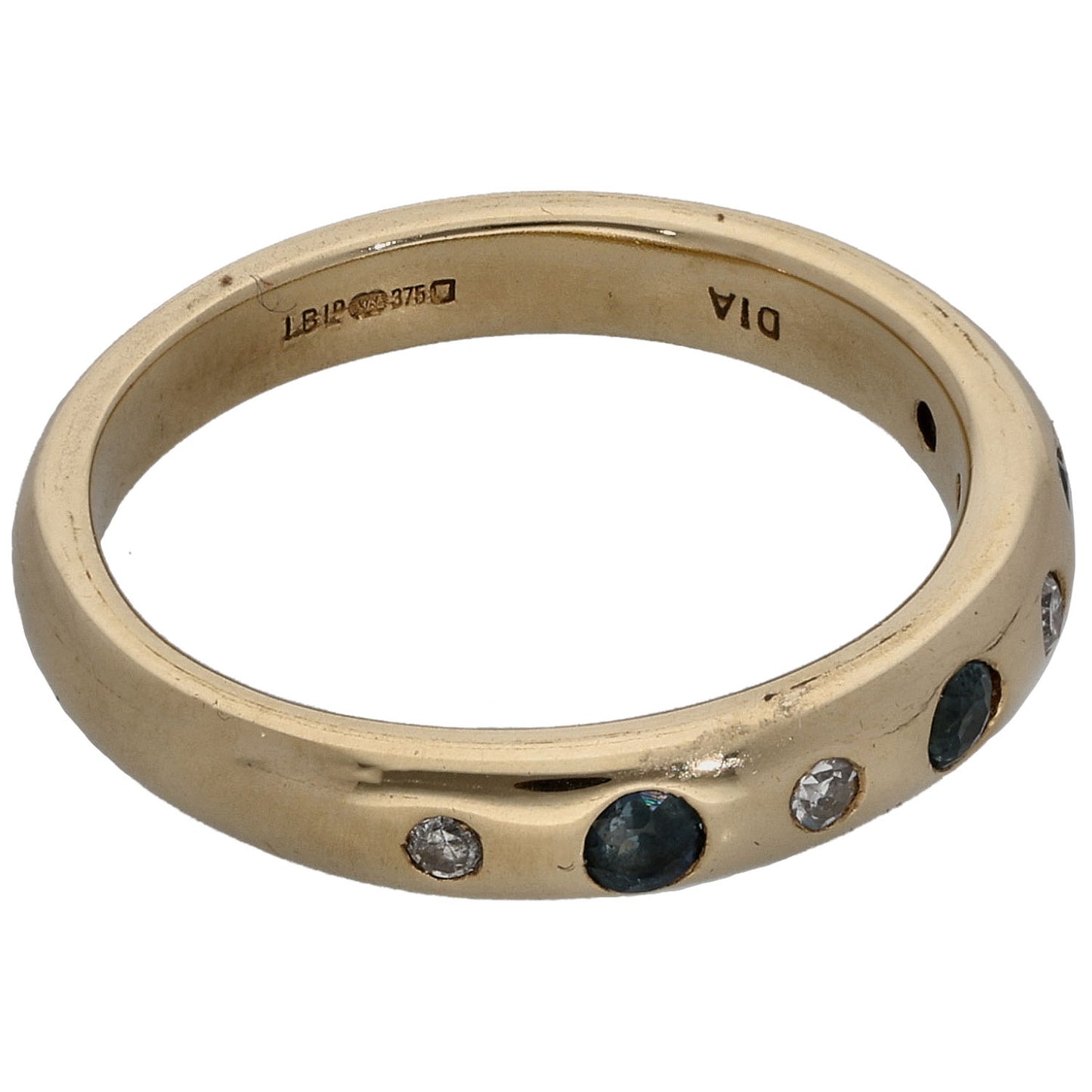 9ct Gold 0.04ct Diamond & Sapphire Half Eternity Ring Size N