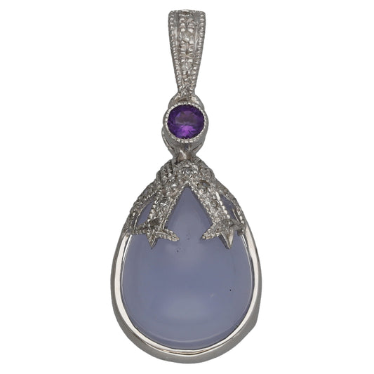 9ct White Gold 0.18ct Diamond & Chalcedony & Amethyst Dress/Cocktail Pendant