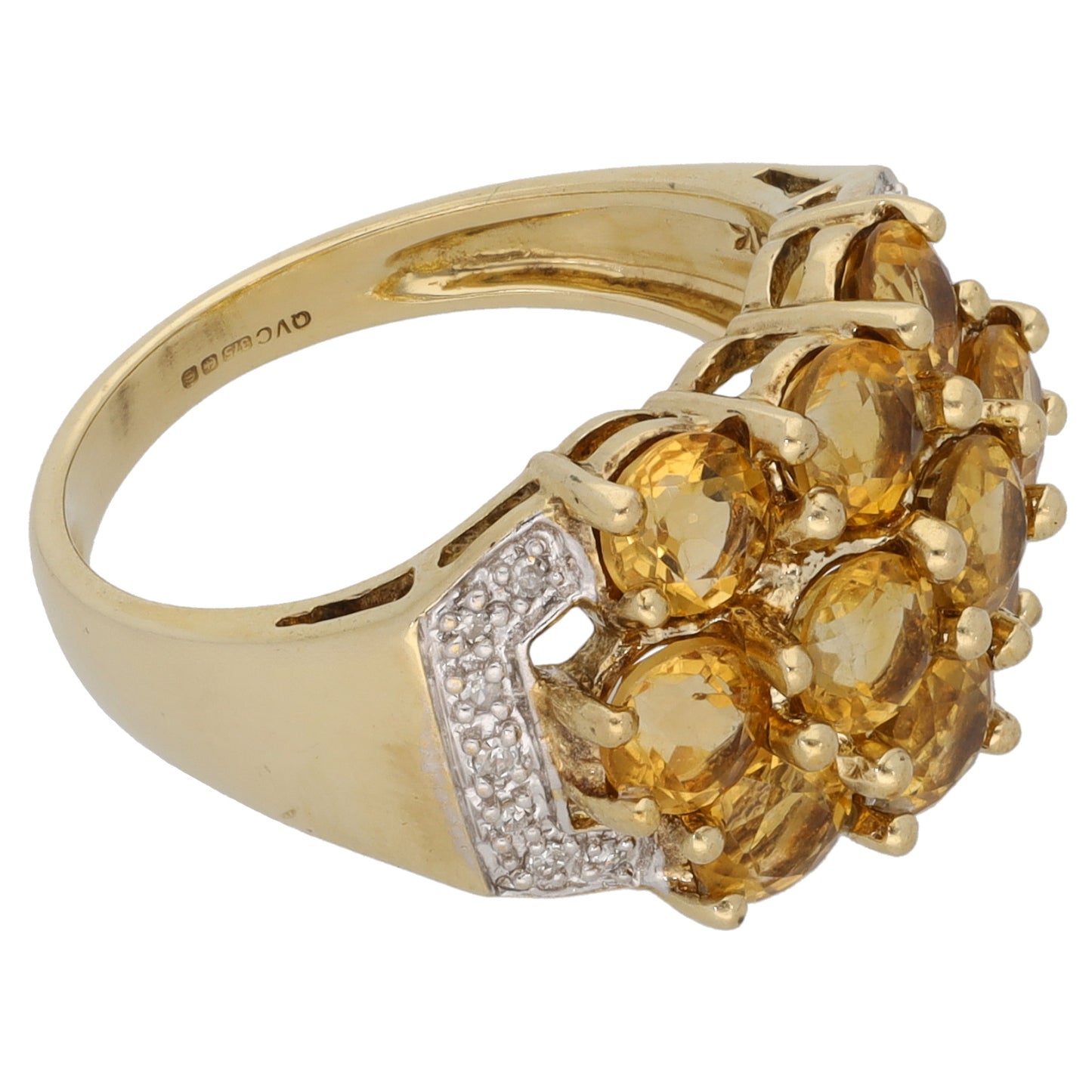 9ct Gold 0.07ct Diamond & Citrine Dress/Cocktail Ring Size M