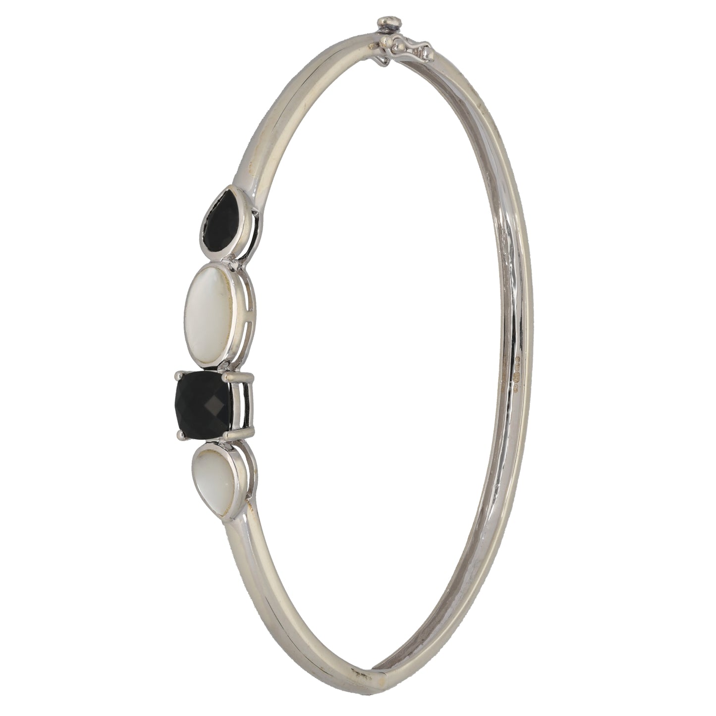 9ct White Gold Imitation Gems Hinged/Clasp Bangle
