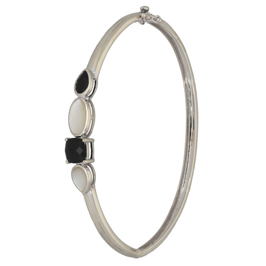 9ct White Gold Imitation Gems Hinged/Clasp Bangle