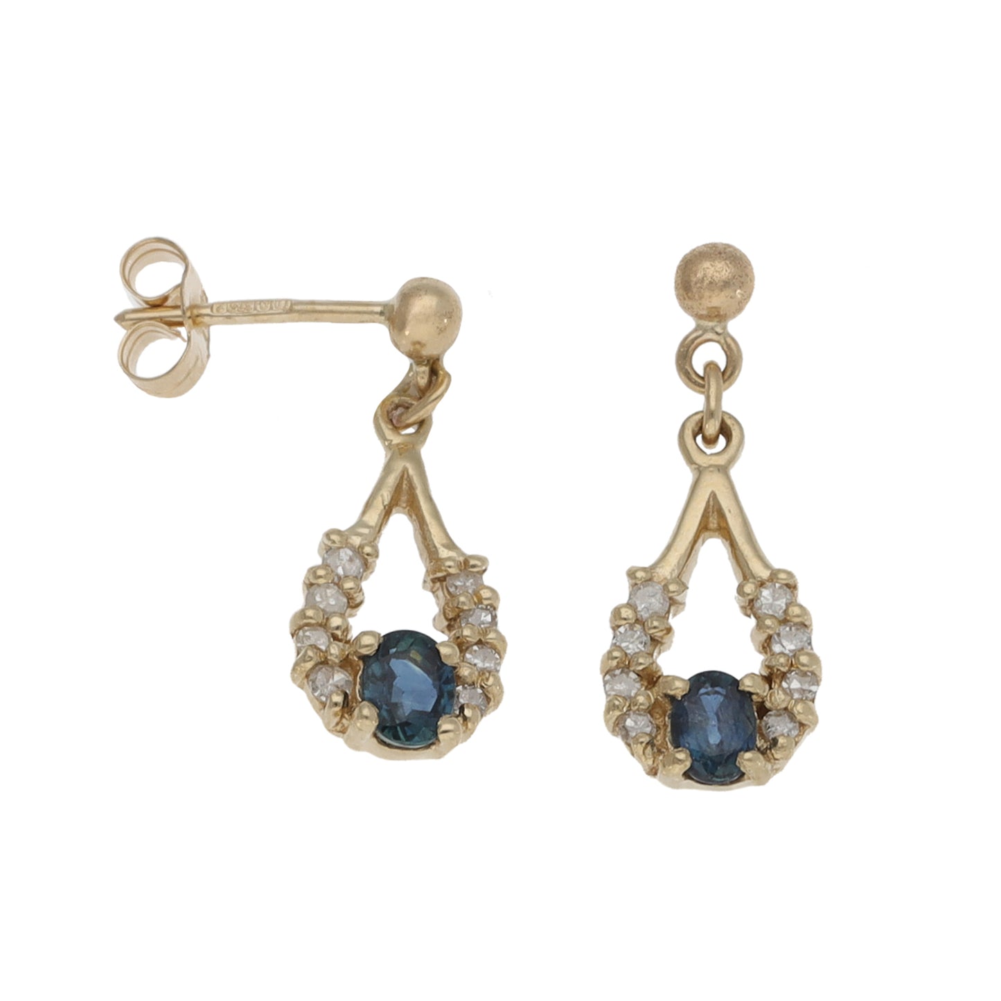 9ct Gold Sapphire & 0.16ct Diamond Drop Earrings