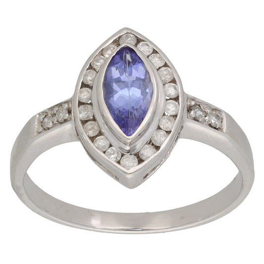 9ct White Gold 0.22ct Diamond & Tanzanite Dress/Cocktail Ring Size N