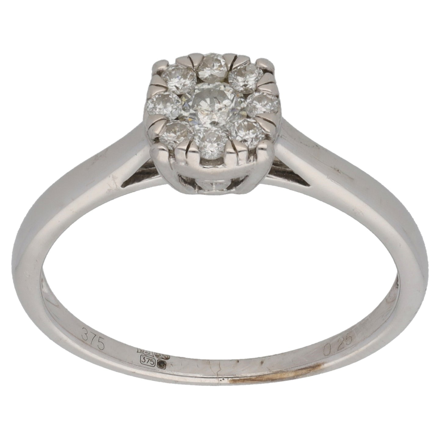 9ct White Gold 0.25ct Diamond Cluster Ring Size L