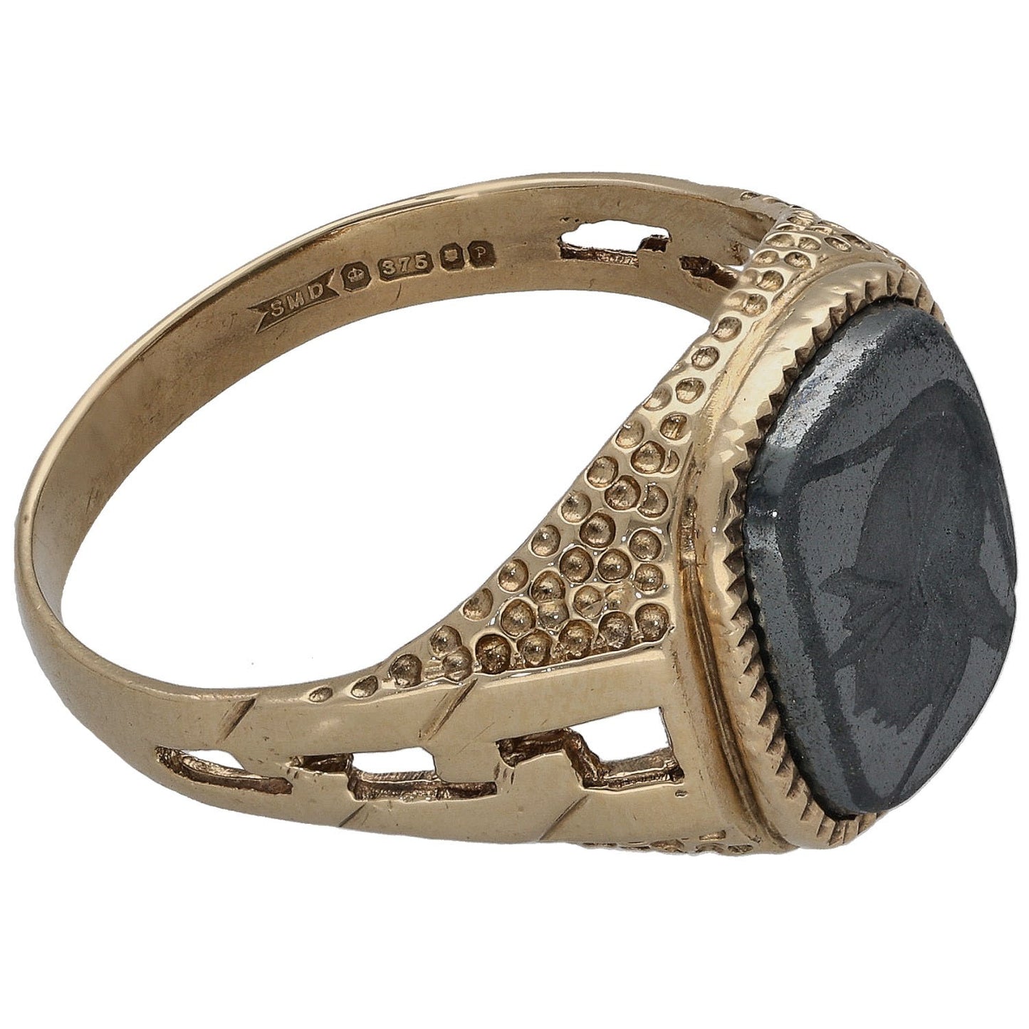 9ct Gold Hematite Crest/Emblem Signet Ring Size S