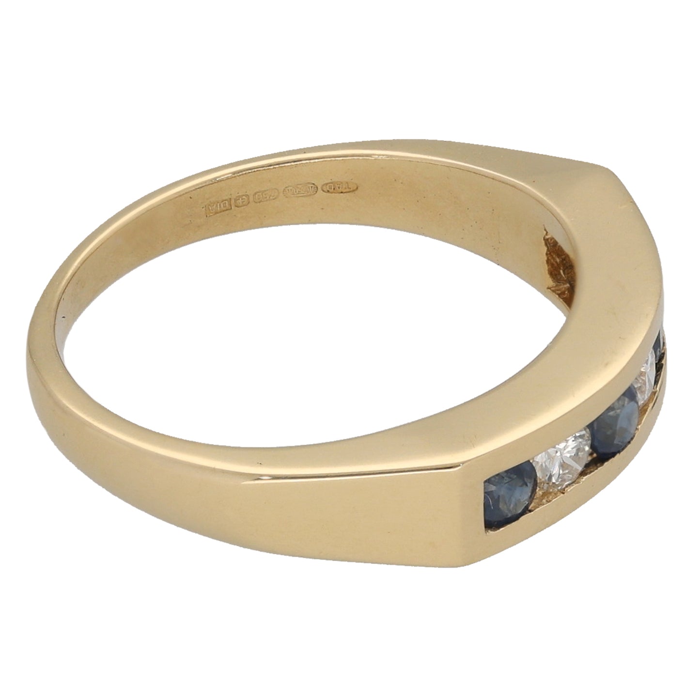 18ct Gold Sapphire & 0.15ct Diamond Half Eternity Ring Size L