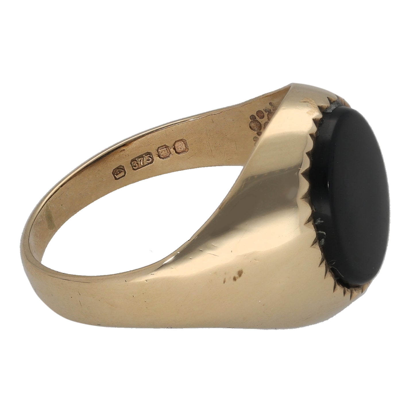 9ct Gold Onyx Plain Single Stone Signet Ring Size Q