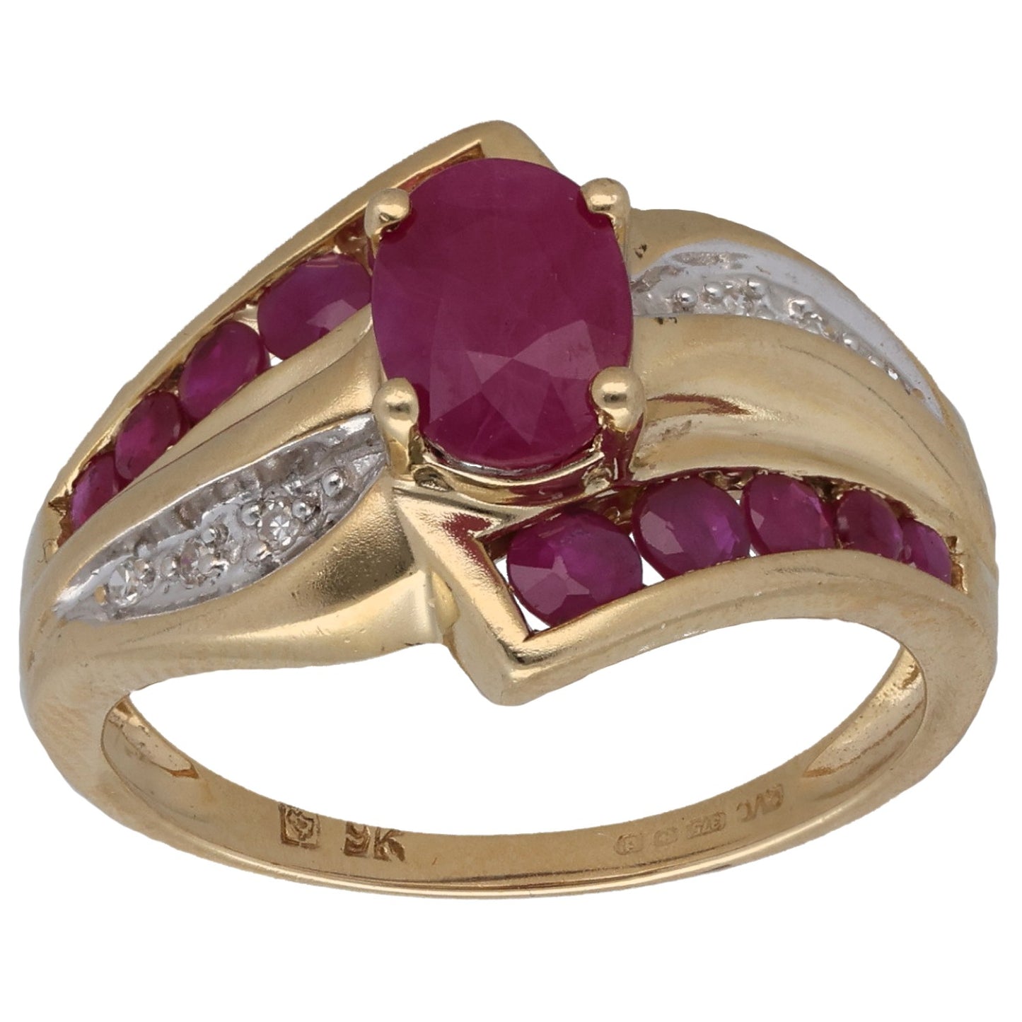 9ct Gold Glass Filled Ruby & 0.03ct Diamond Dress/Cocktail Ring Size M