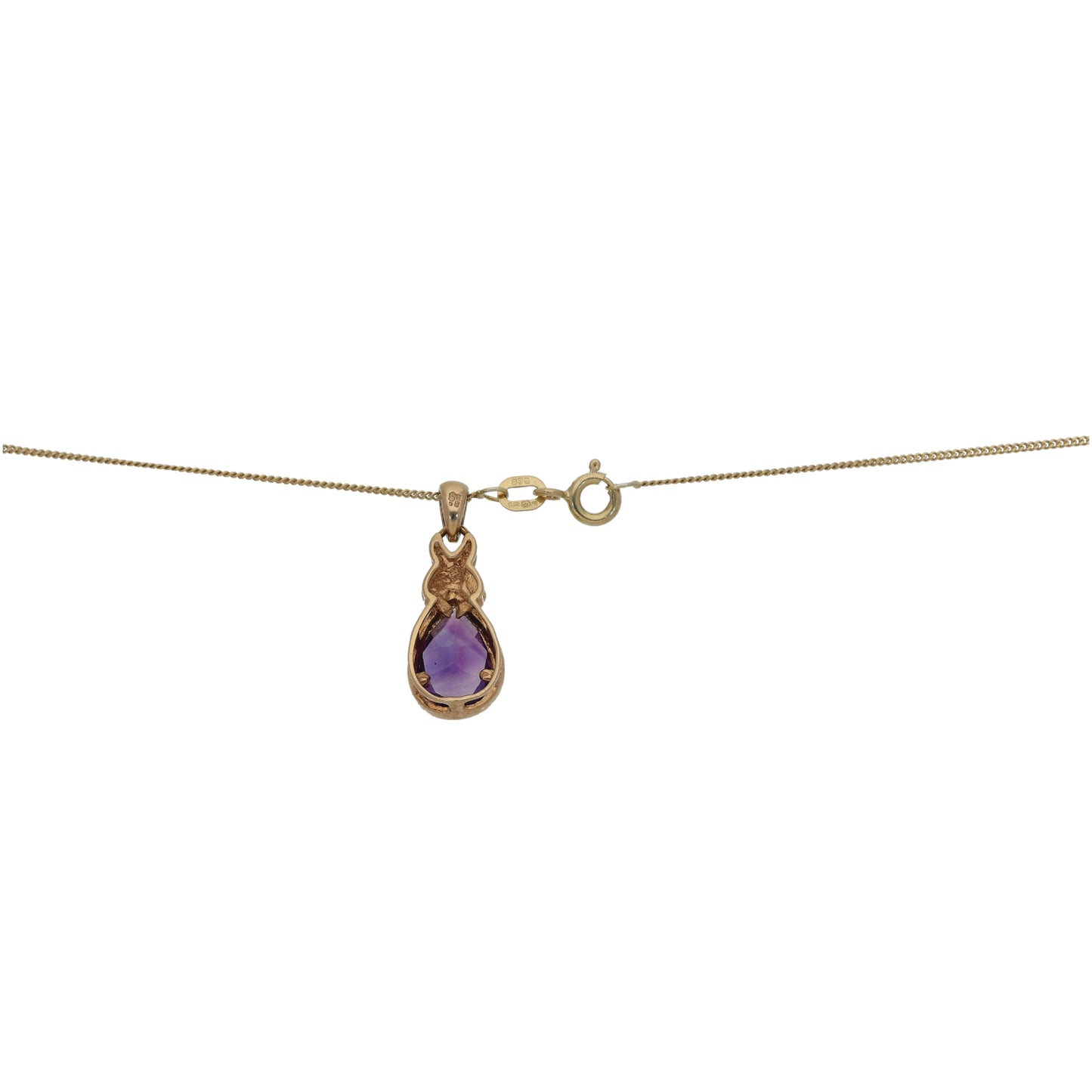 9ct Gold Amethyst Single Stone Pendant With Chain