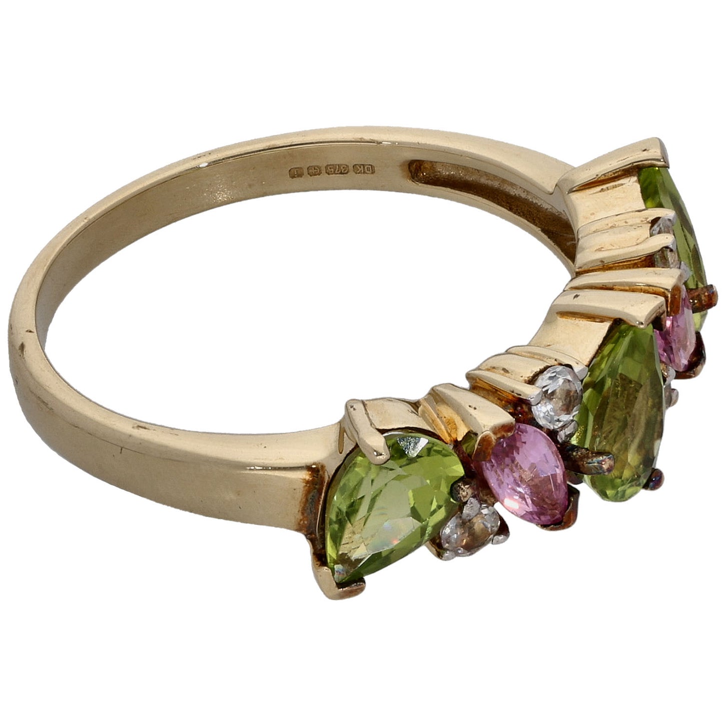 9ct Gold Peridot, Sapphire & Imitation Gems Dress/Cocktail Ring Size N