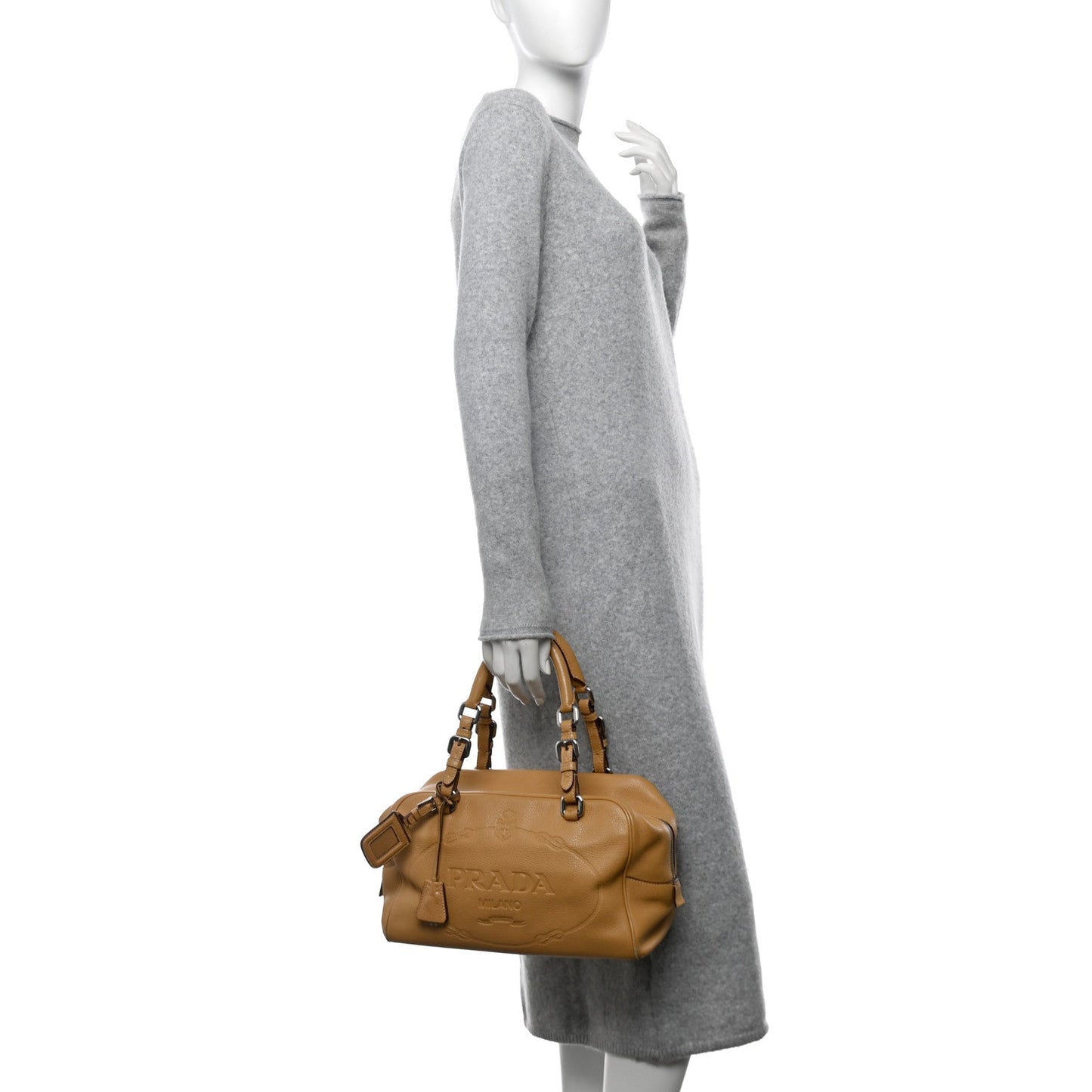 Prada Boston Vitello Daino Leather Bag - Beige