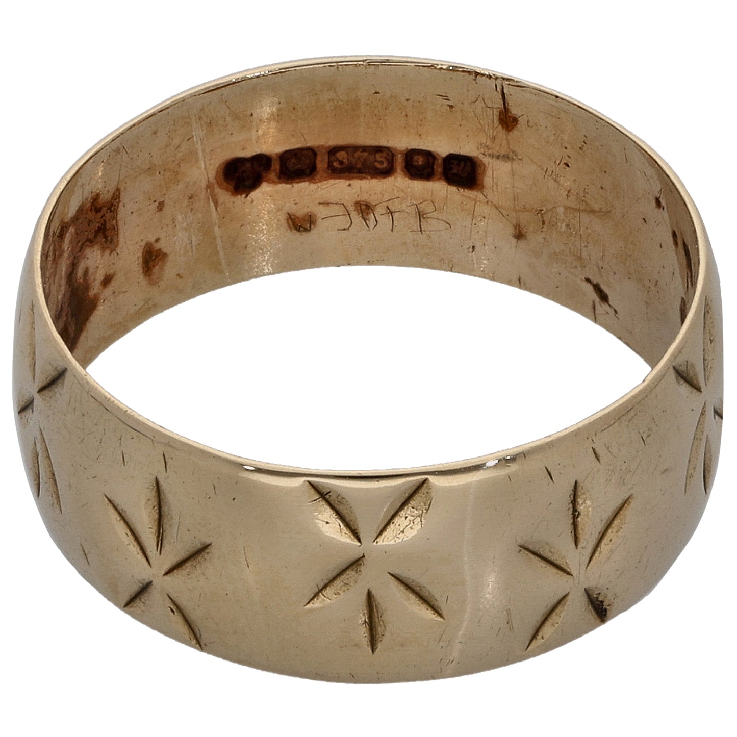 9ct Gold Patterned Wedding Ring Size L