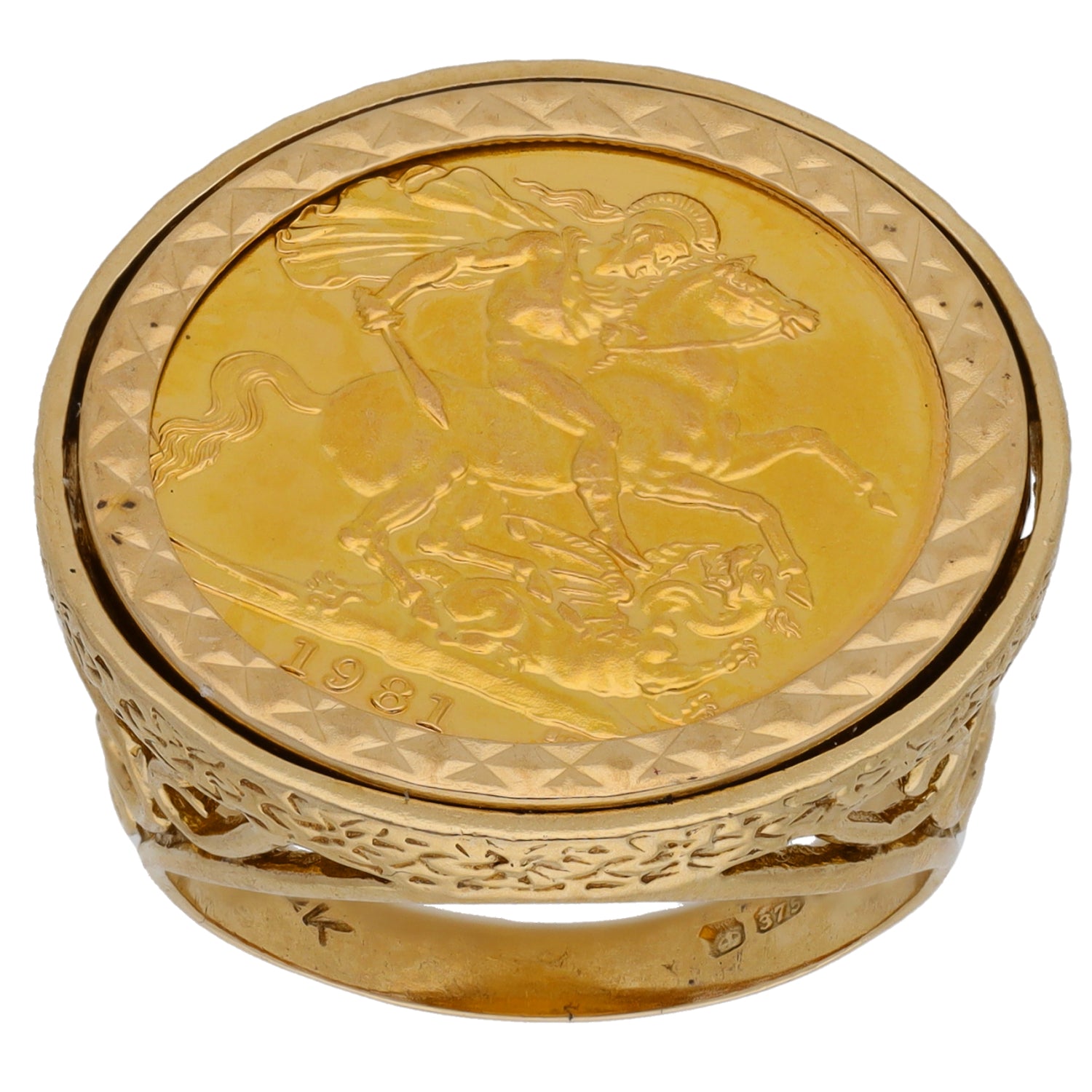 9ct Gold Full Sovereign Coin Ring Size P | H&T
