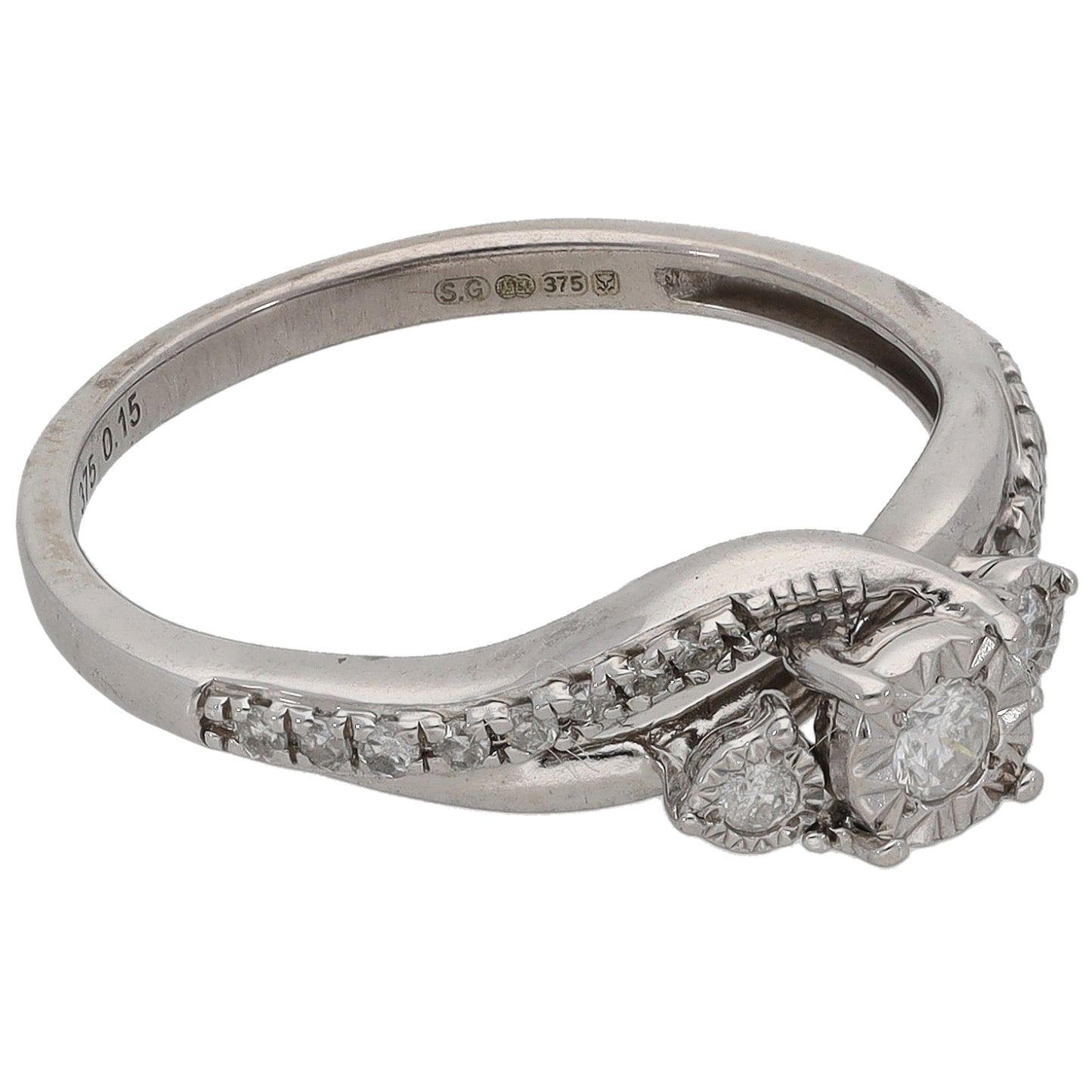 9ct White Gold 0.15ct Diamond Dress/Cocktail Ring Size K