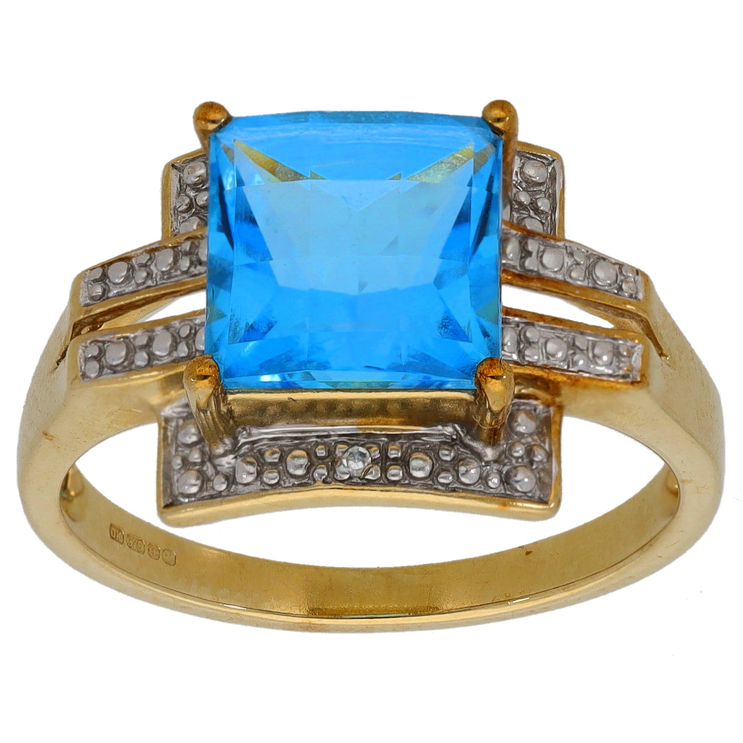 9ct Gold Topaz & 0.01ct Diamond Dress/Cocktail Ring Size N