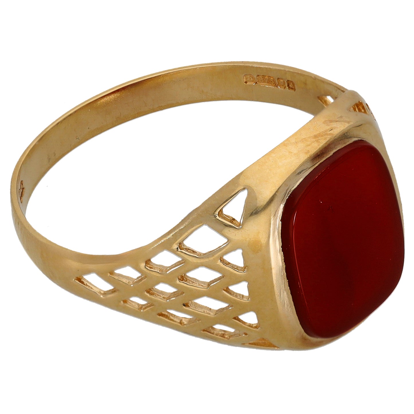 9ct Gold Carnelian Patterned Signet Ring Size X