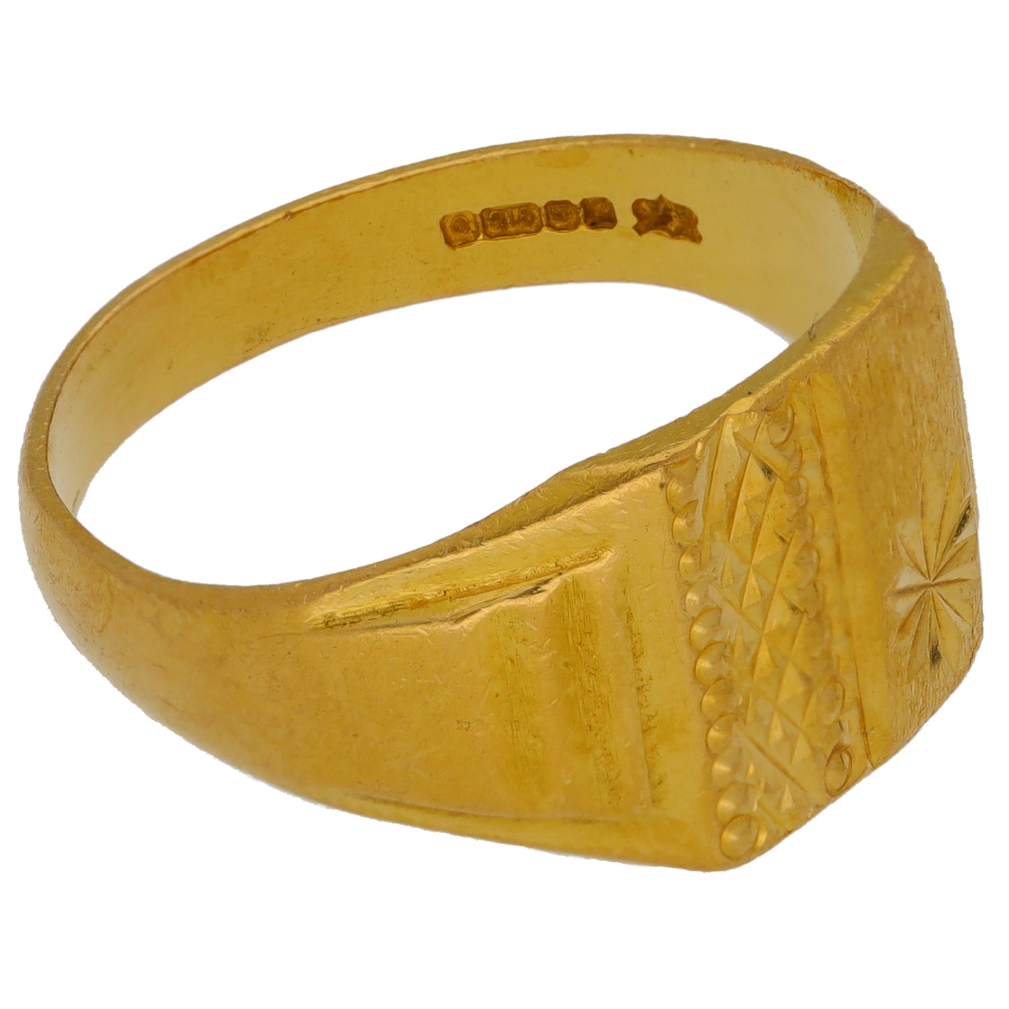 22ct Gold Patterned Signet Ring Size V