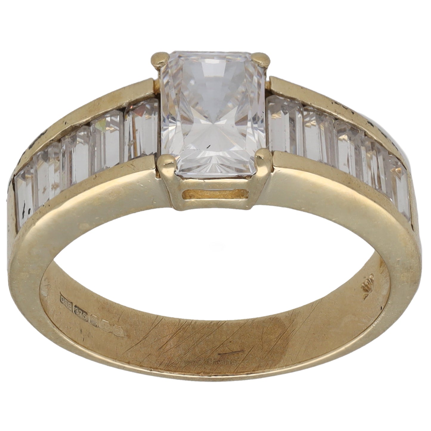 9ct Gold Cubic Zirconia Single Stone Ring With Accents Size N