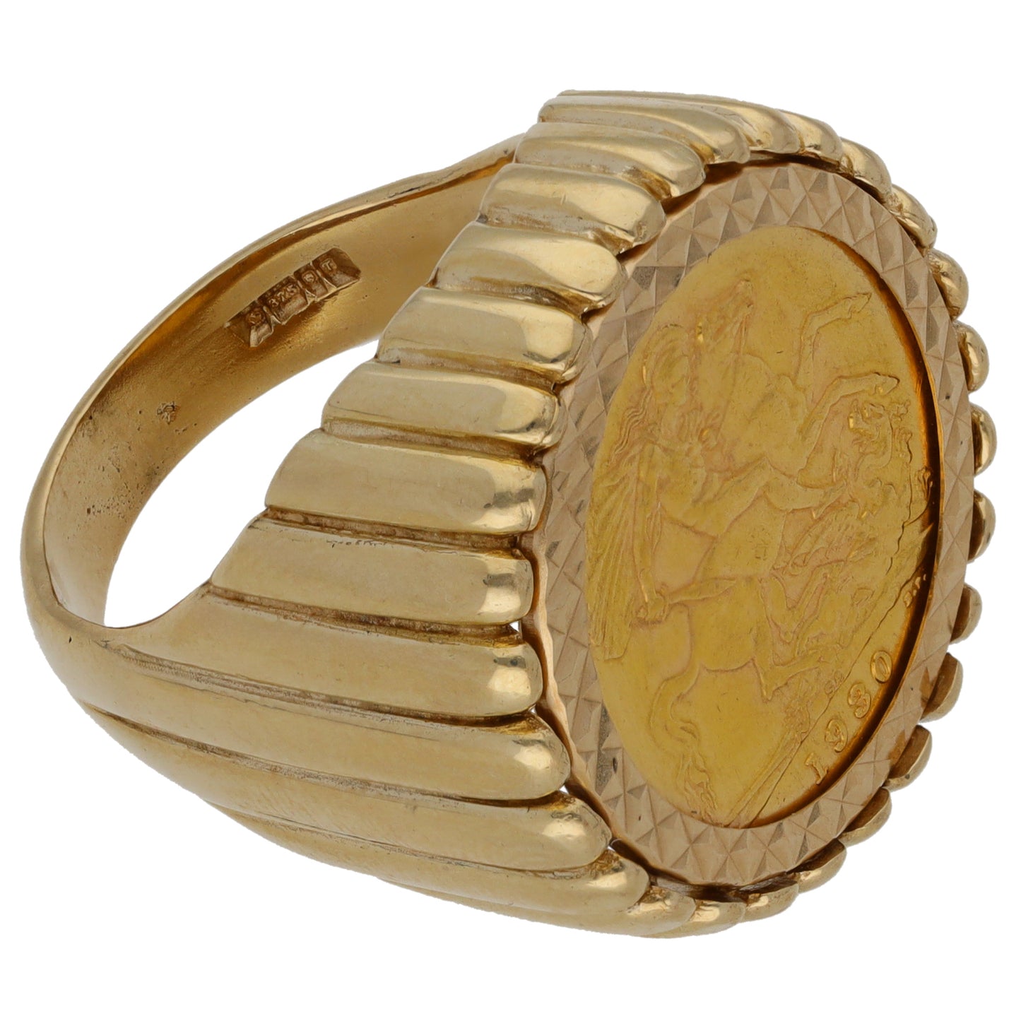 9ct Gold Full Sovereign Coin Ring Size V