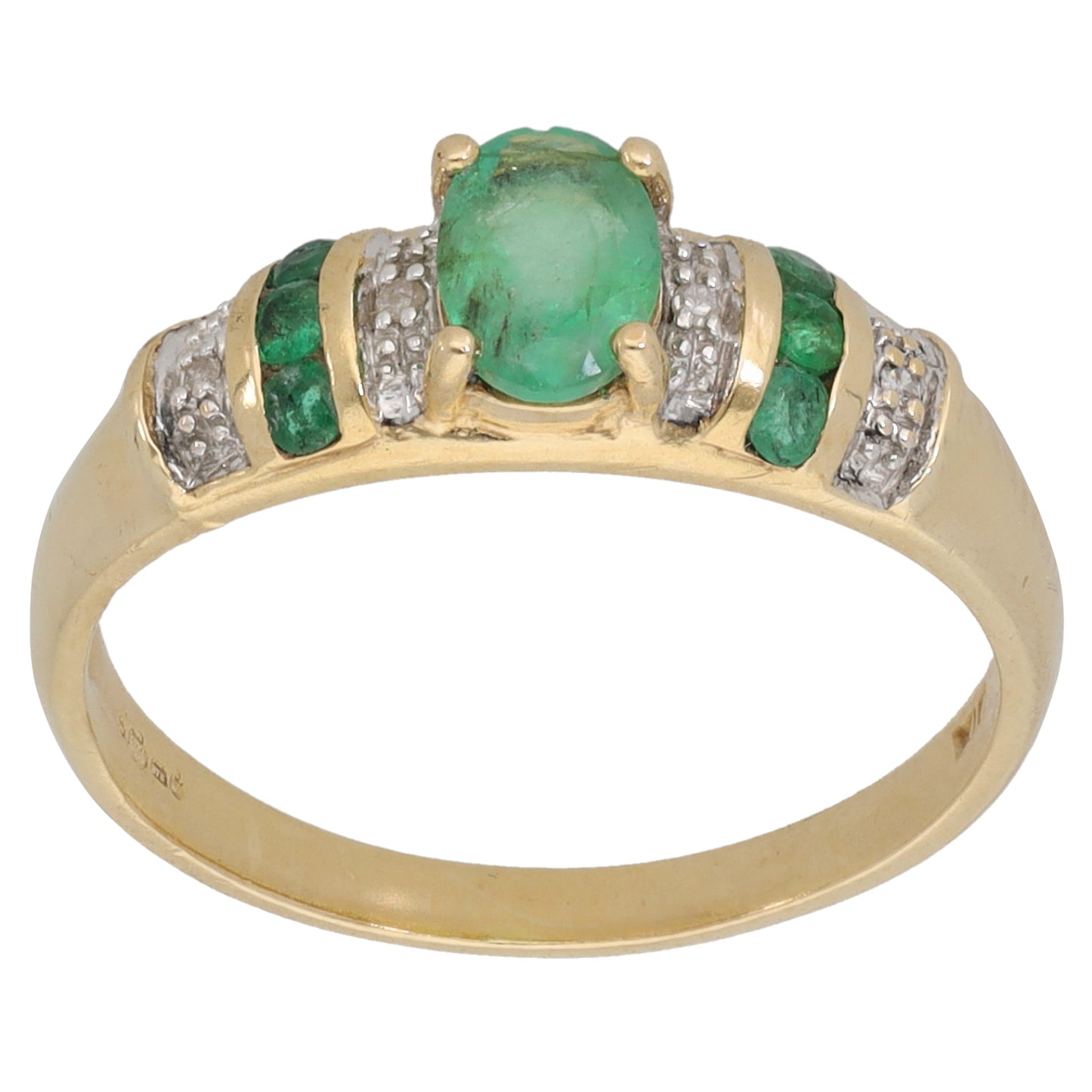9ct Gold 0.02ct Diamond & Emerald Dress/Cocktail Ring Size N