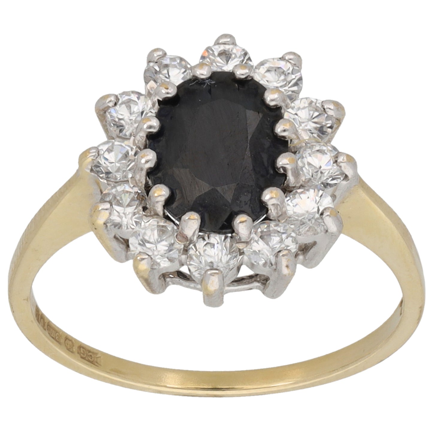 9ct Gold Sapphire & Cubic Zirconia Dress/Cocktail Ring Size K