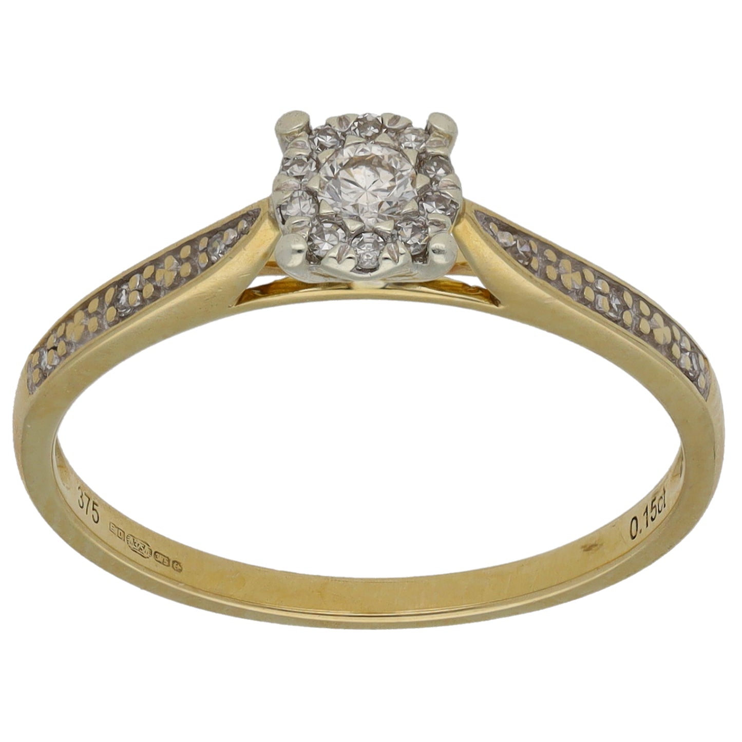 9ct Gold 0.15ct Diamond Cluster Ring Size O