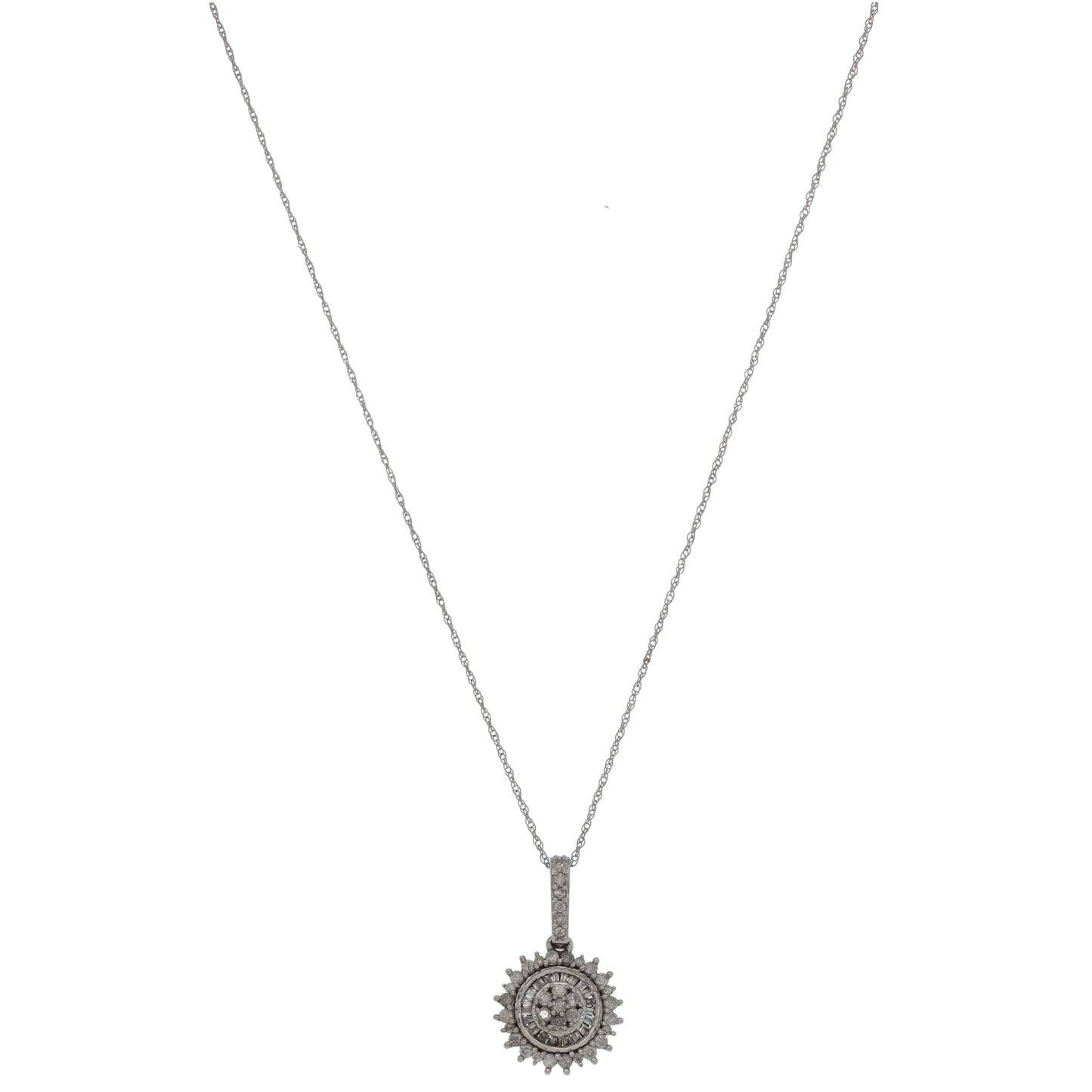 9ct White Gold 0.48ct Diamond Cluster Pendant With Chain