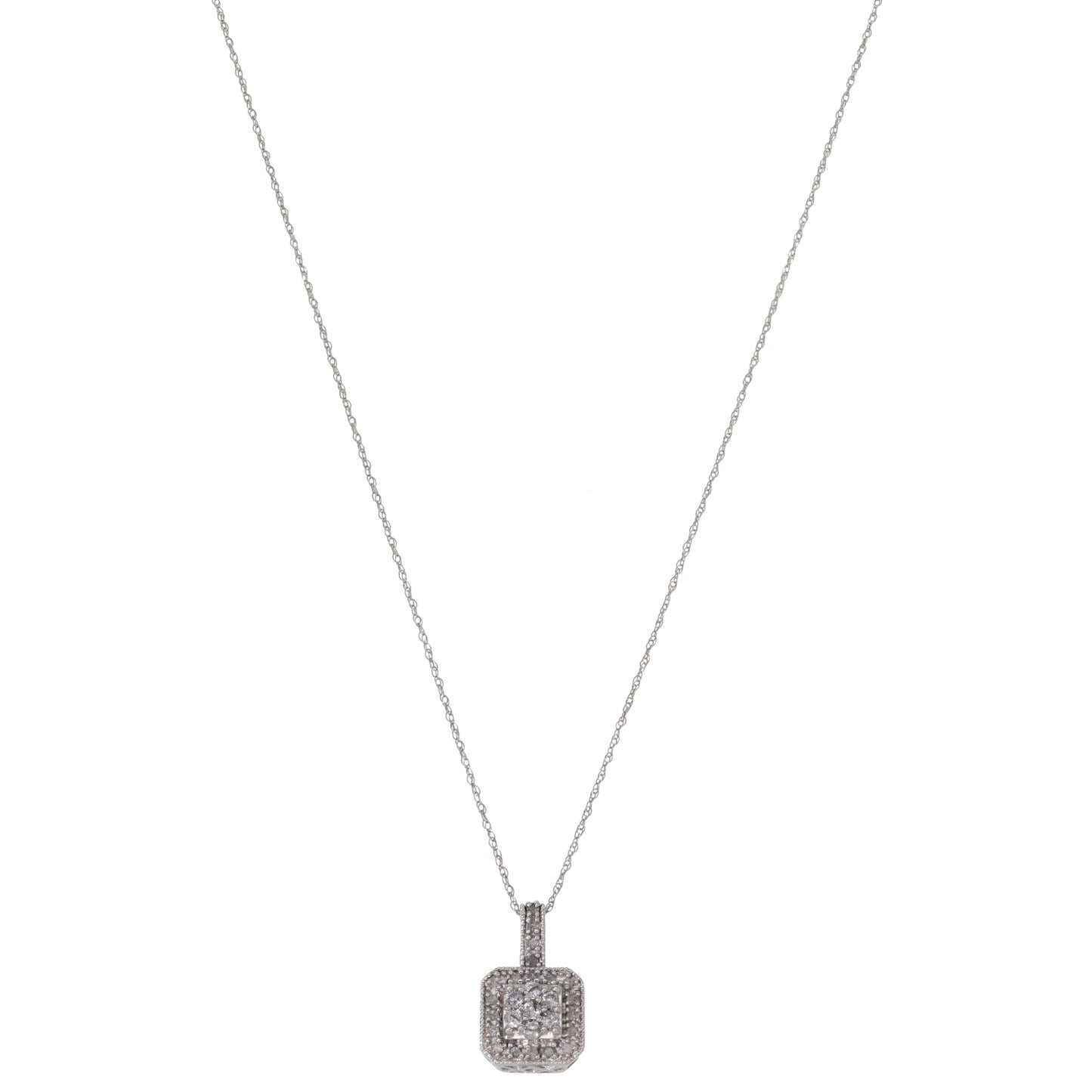 9ct White Gold 0.21ct Diamond Cluster Pendant With Chain